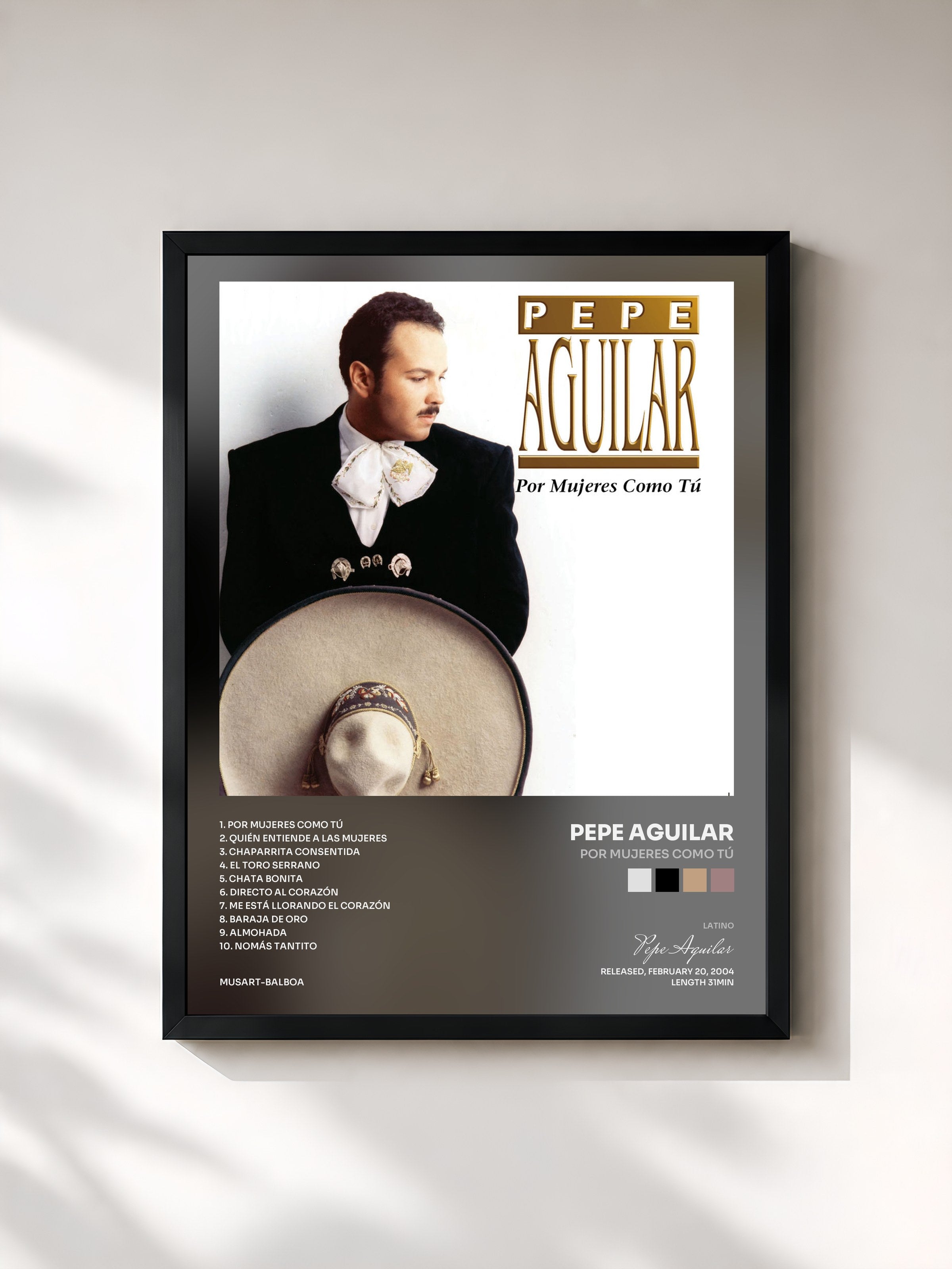 #noir Tableau de l'album Por Mujeres Como Tú de Pepe Aguilar, cadre noir, imprimé et encadré en France