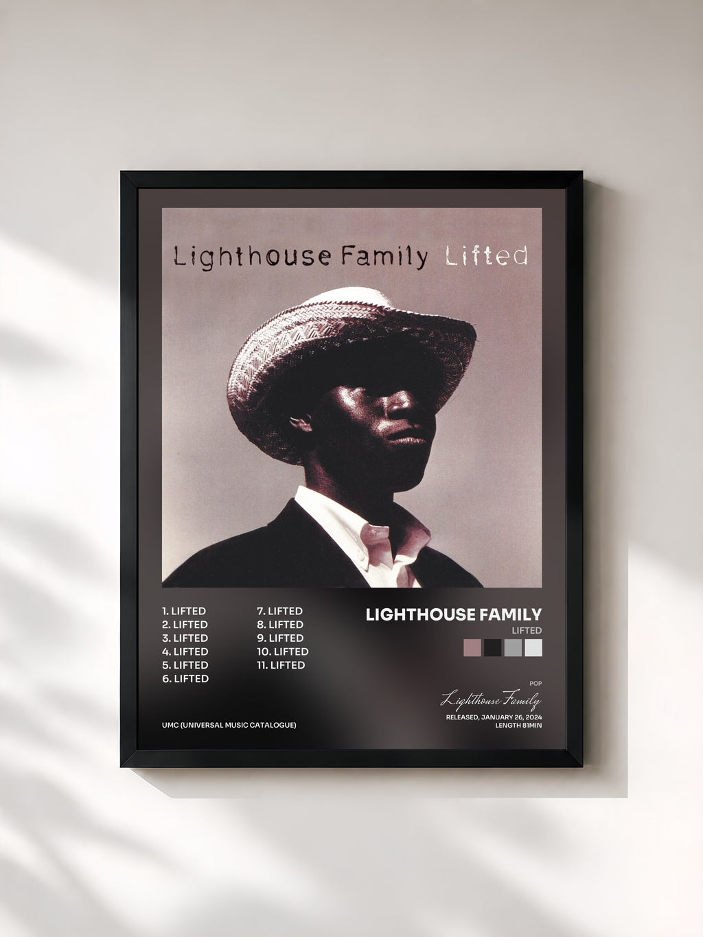 #noir Tableau de l'album Lifted de Lighthouse Family, cadre noir, imprimé et encadré en France