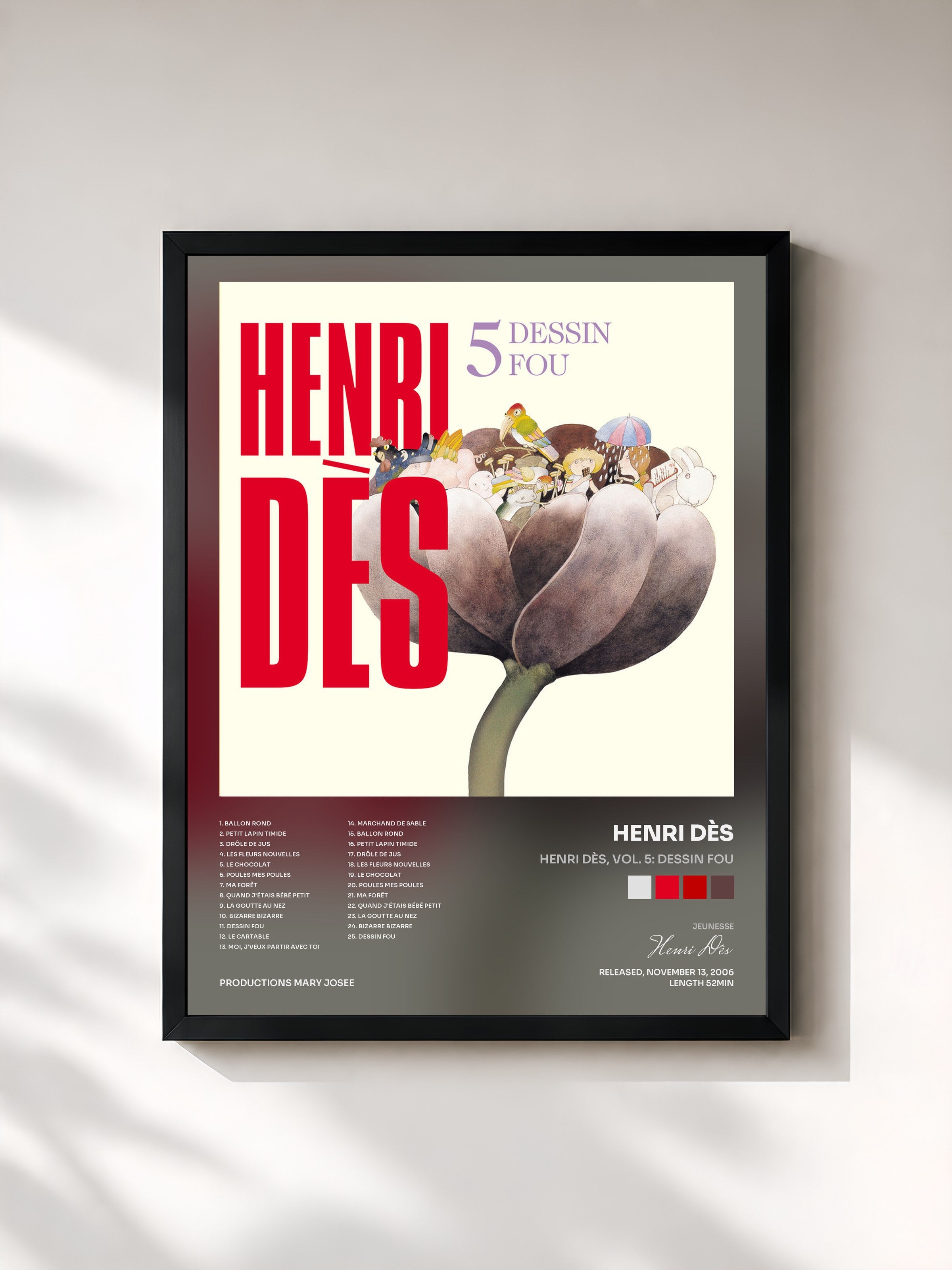 #noir Tableau de l'album Henri Dès, Vol. 5: Dessin fou de Henri Dès, cadre noir, imprimé et encadré en France