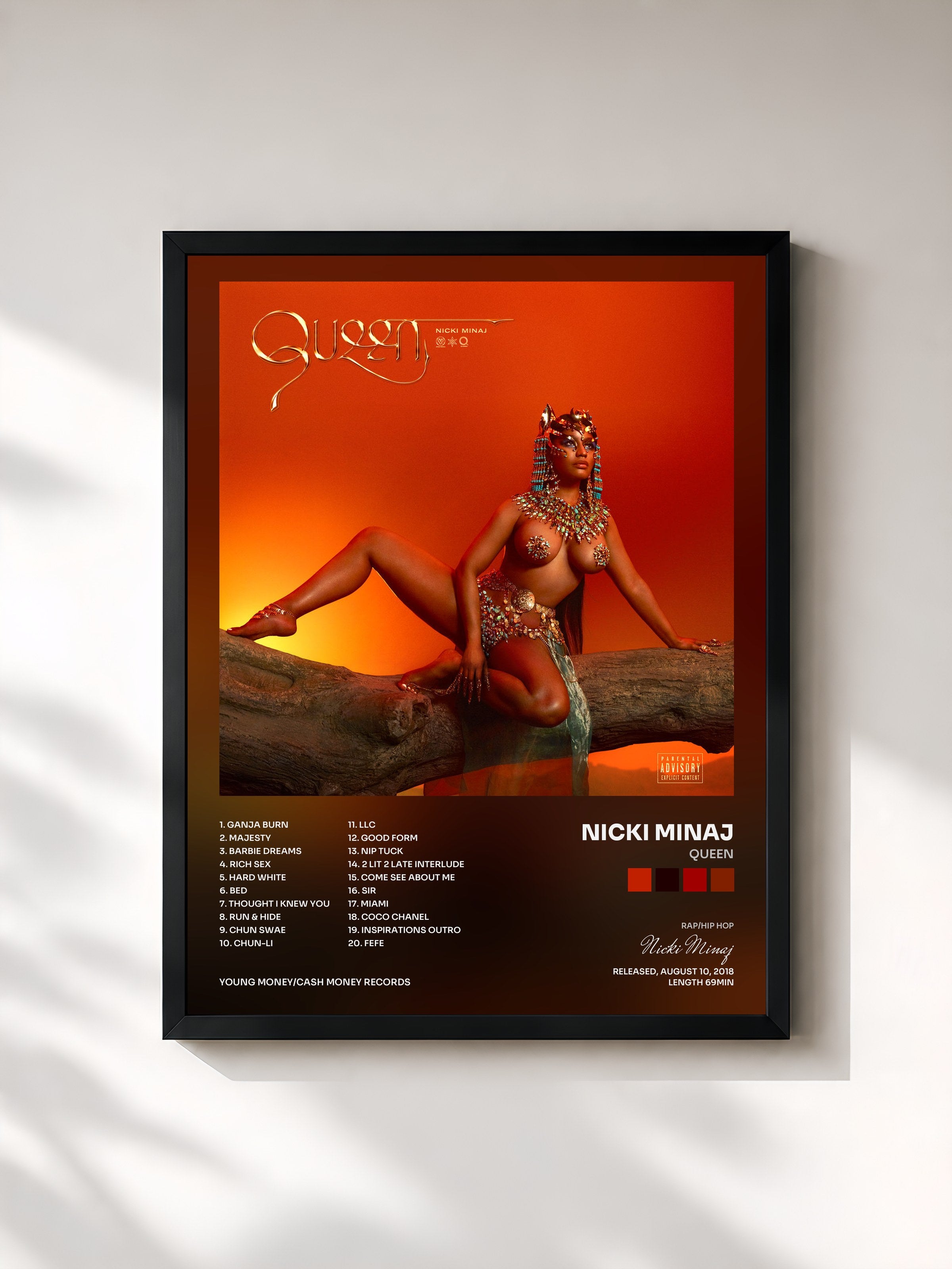 #noir Tableau de l'album Queen de Nicki Minaj, cadre noir, imprimé et encadré en France
