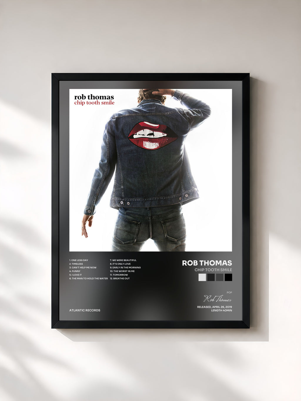 #noir Tableau de l'album Chip Tooth Smile de Rob Thomas, cadre noir, imprimé et encadré en France