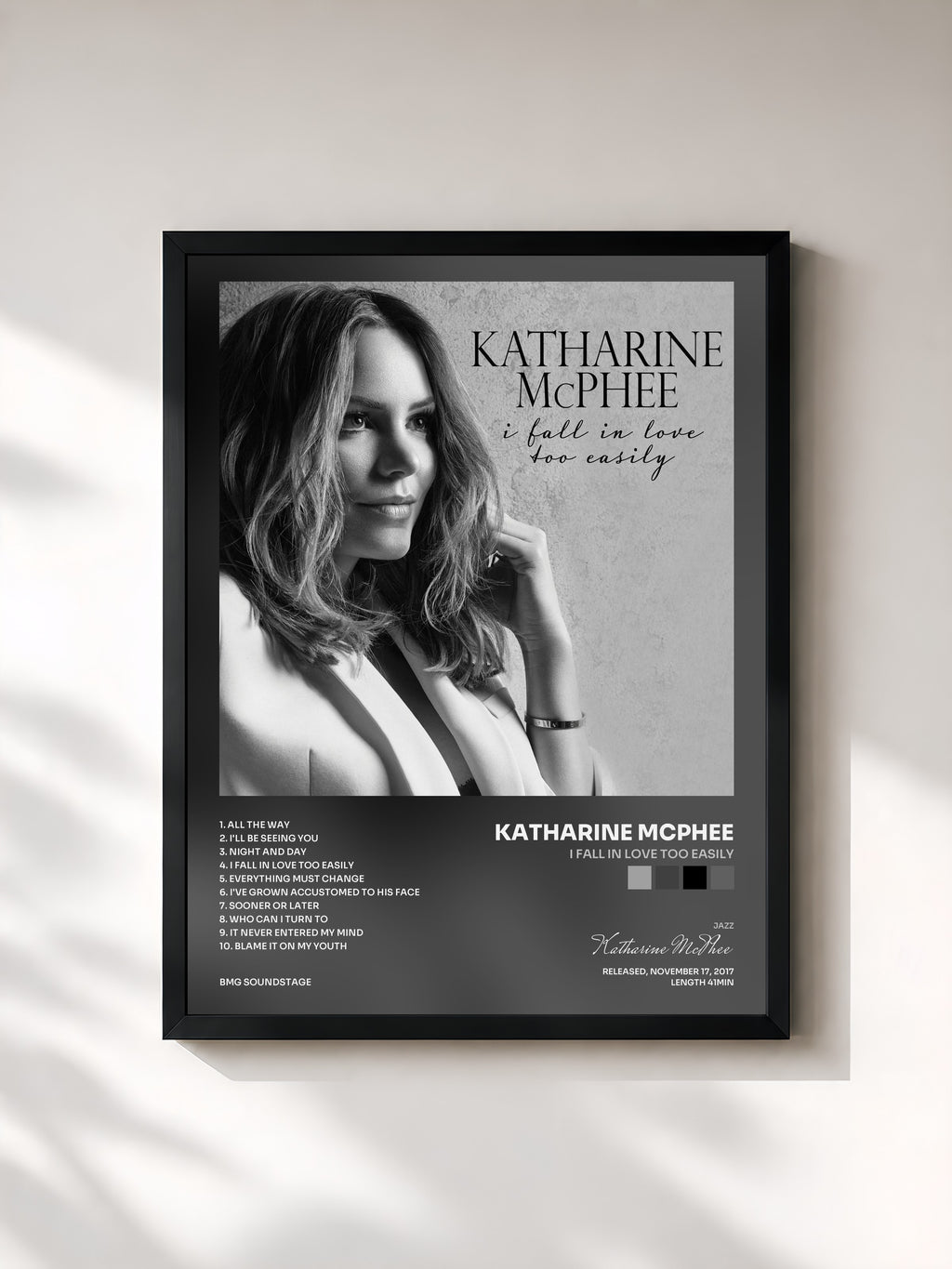 #noir Tableau de l'album I Fall in Love Too Easily de Katharine McPhee, cadre noir, imprimé et encadré en France