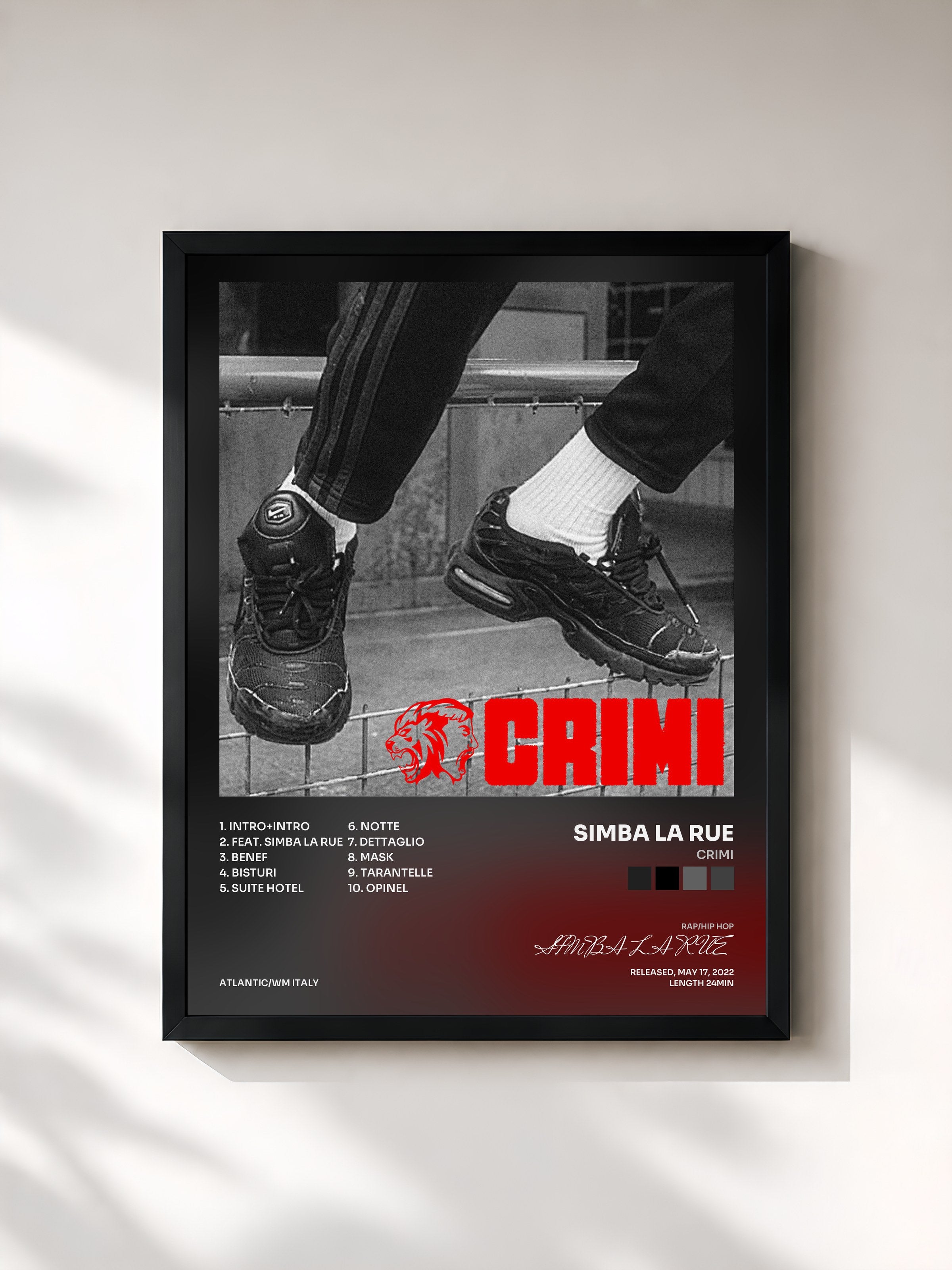 #noir Tableau de l'album CRIMI de SIMBA LA RUE, cadre noir, imprimé et encadré en France