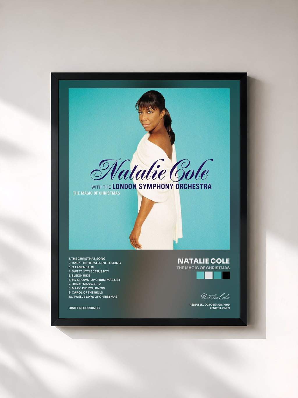 #noir Tableau de l'album The Magic Of Christmas de Natalie Cole, cadre noir, imprimé et encadré en France