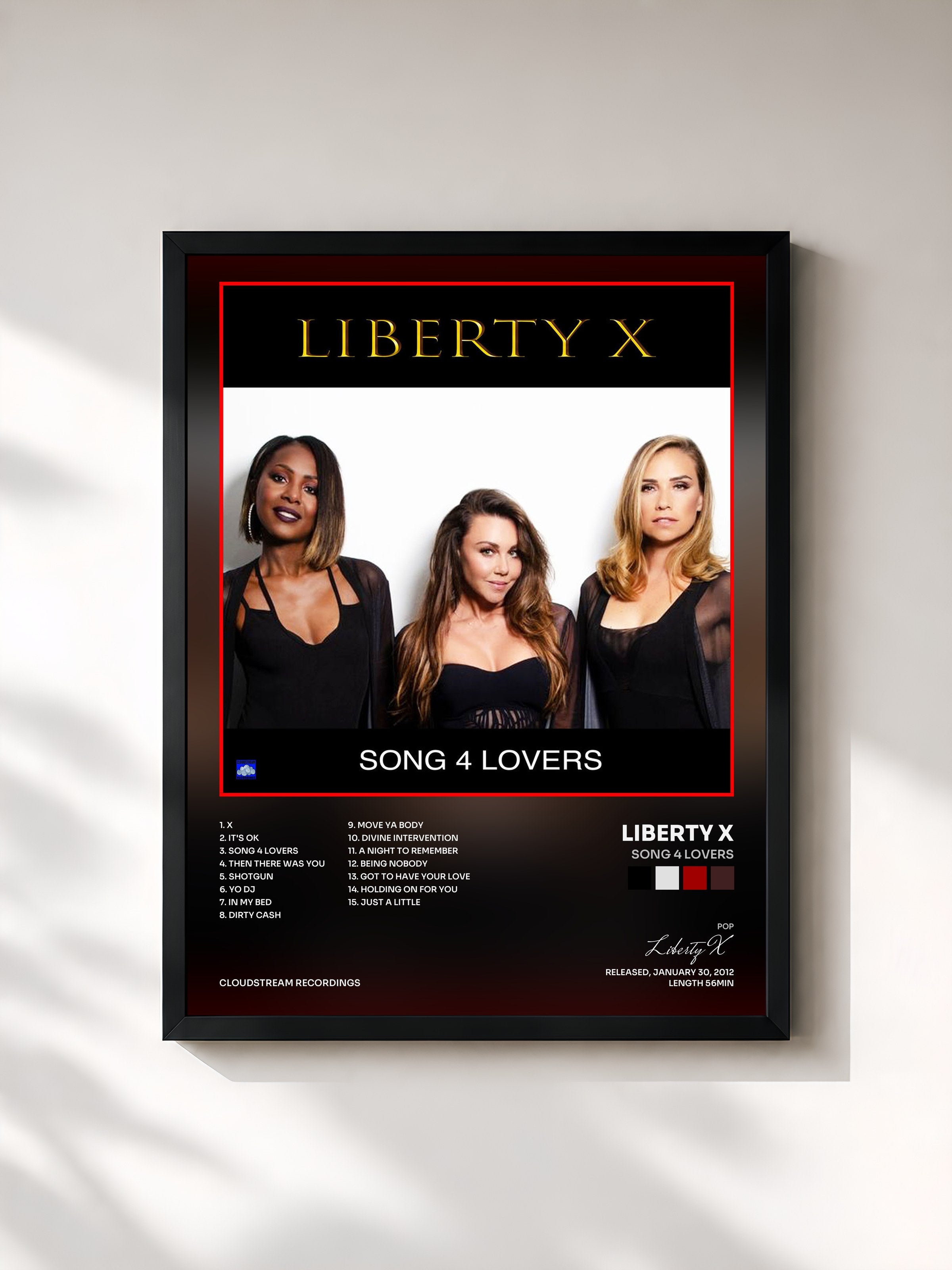 #noir Tableau de l'album Song 4 Lovers de Liberty X, cadre noir, imprimé et encadré en France