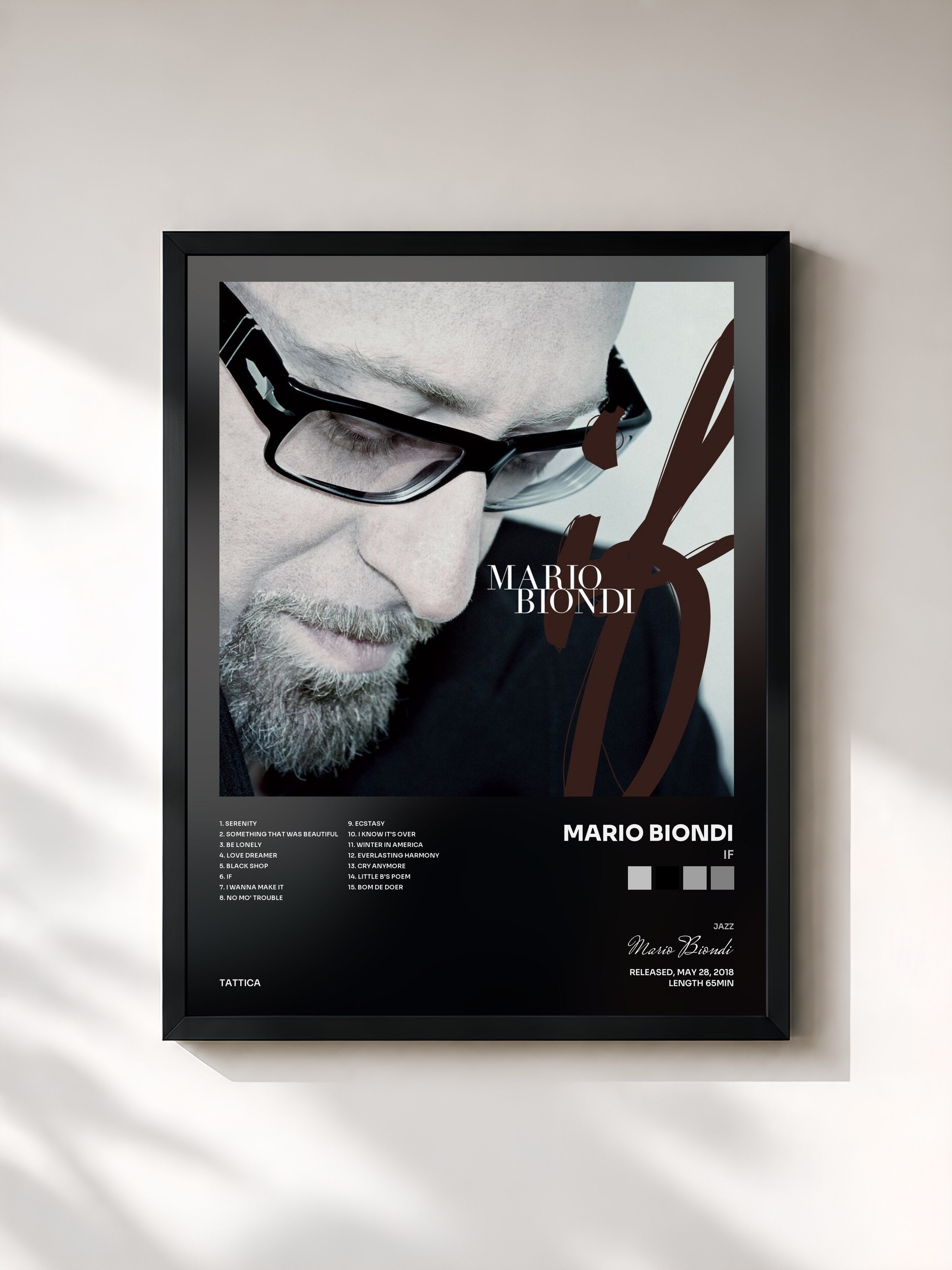 #noir Tableau de l'album If de Mario Biondi, cadre noir, imprimé et encadré en France