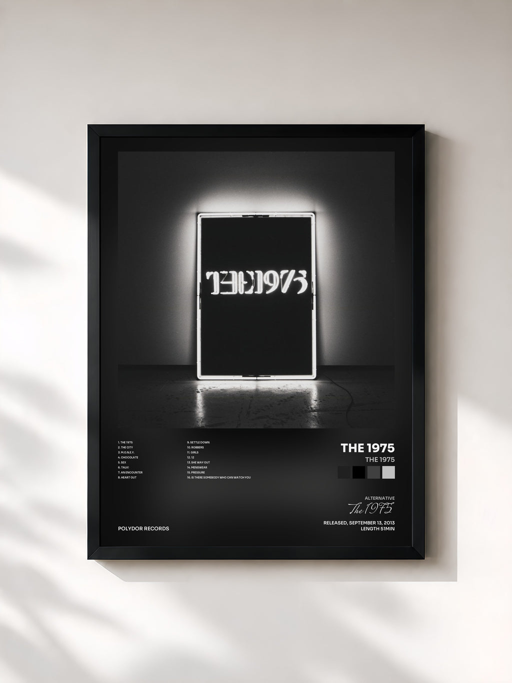 #noir Tableau de l'album The 1975 de The 1975, cadre noir, imprimé et encadré en France