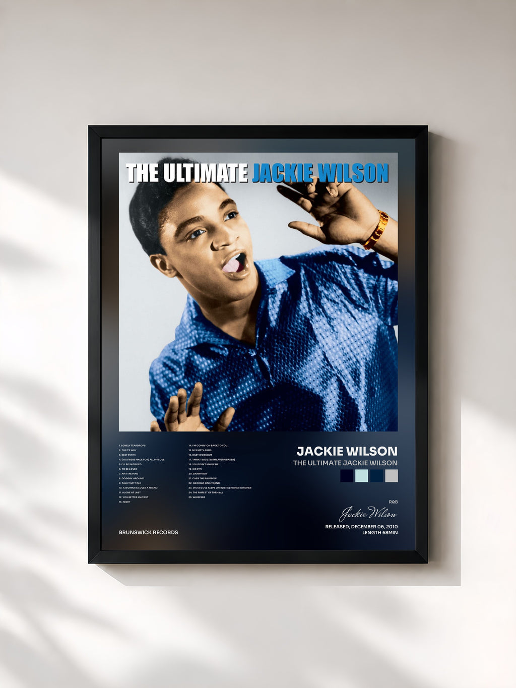 #noir Tableau de l'album The Ultimate Jackie Wilson de Jackie Wilson, cadre noir, imprimé et encadré en France