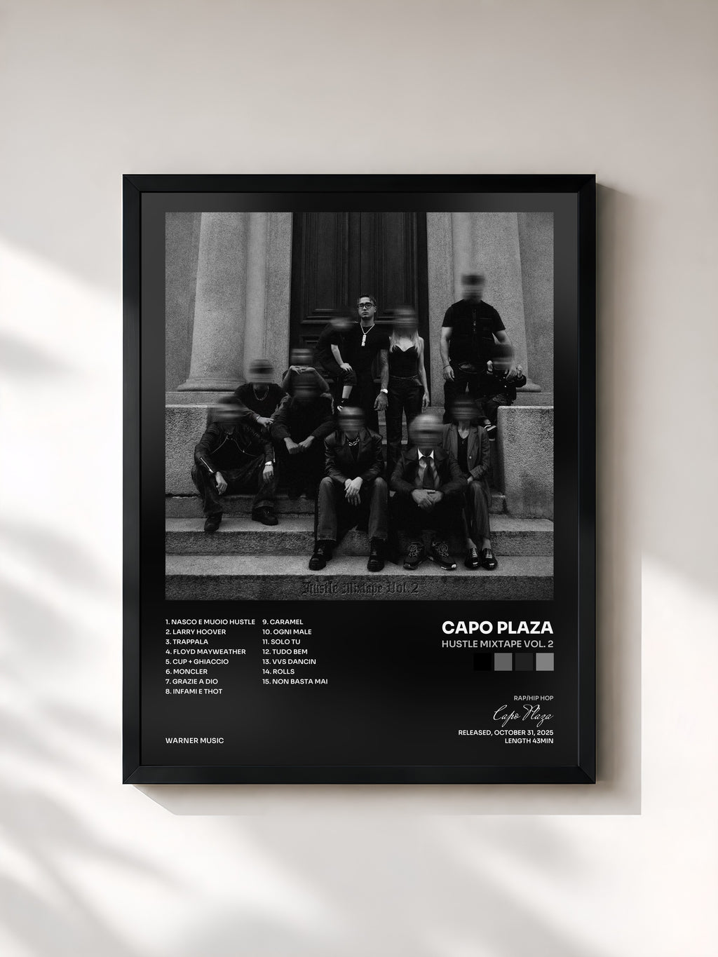 #noir Tableau de l'album Hustle Mixtape Vol. 2 de Capo Plaza, cadre noir, imprimé et encadré en France