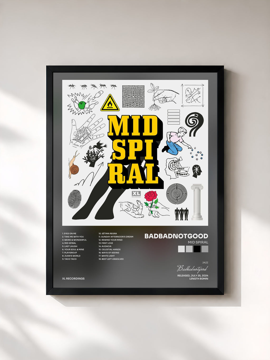 #noir Tableau de l'album Mid Spiral de Badbadnotgood, cadre noir, imprimé et encadré en France
