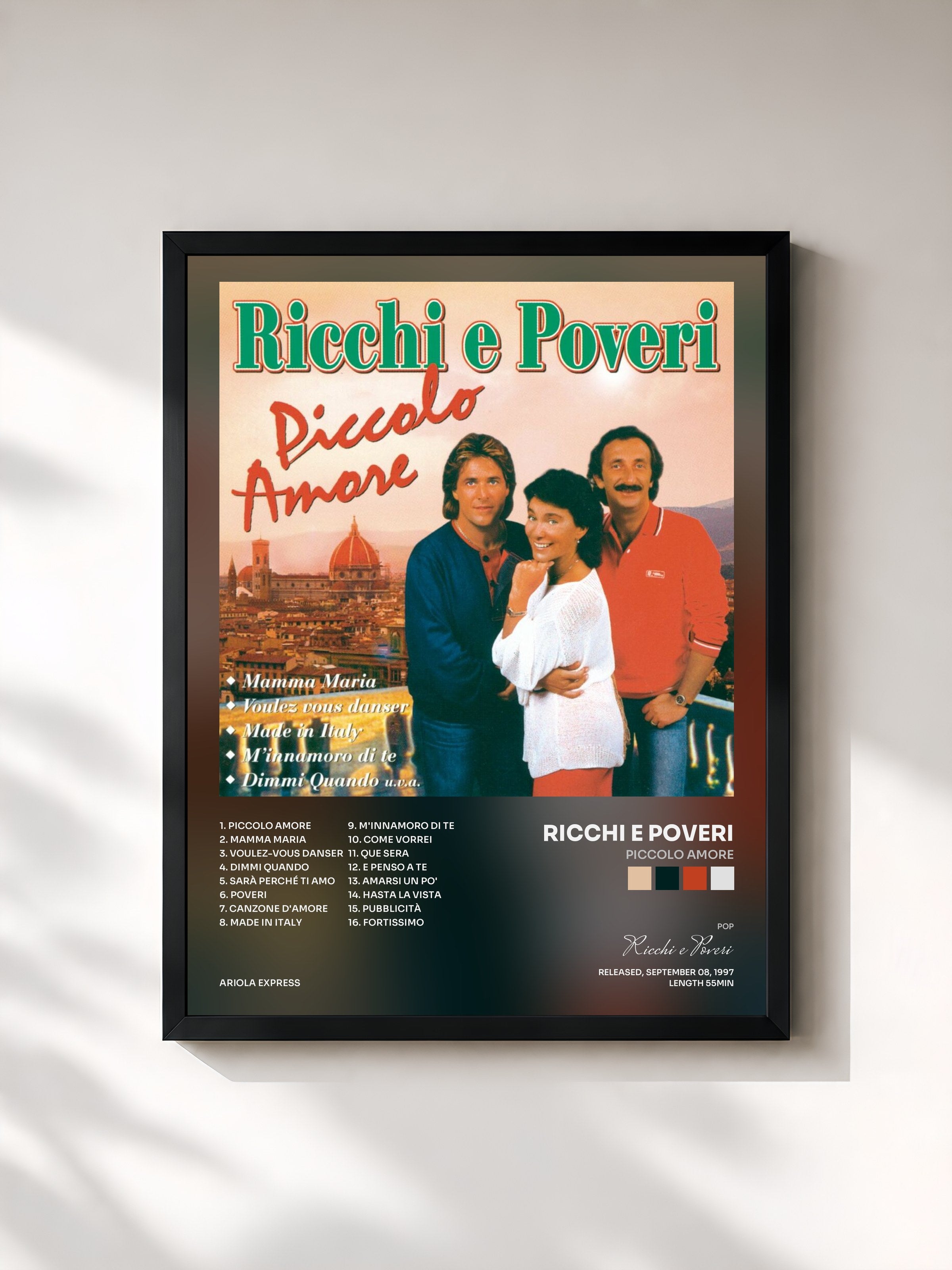 #noir Tableau de l'album Piccolo Amore de Ricchi e Poveri, cadre noir, imprimé et encadré en France