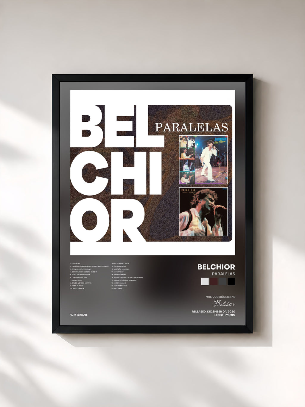 #noir Tableau de l'album Paralelas de Belchior, cadre noir, imprimé et encadré en France