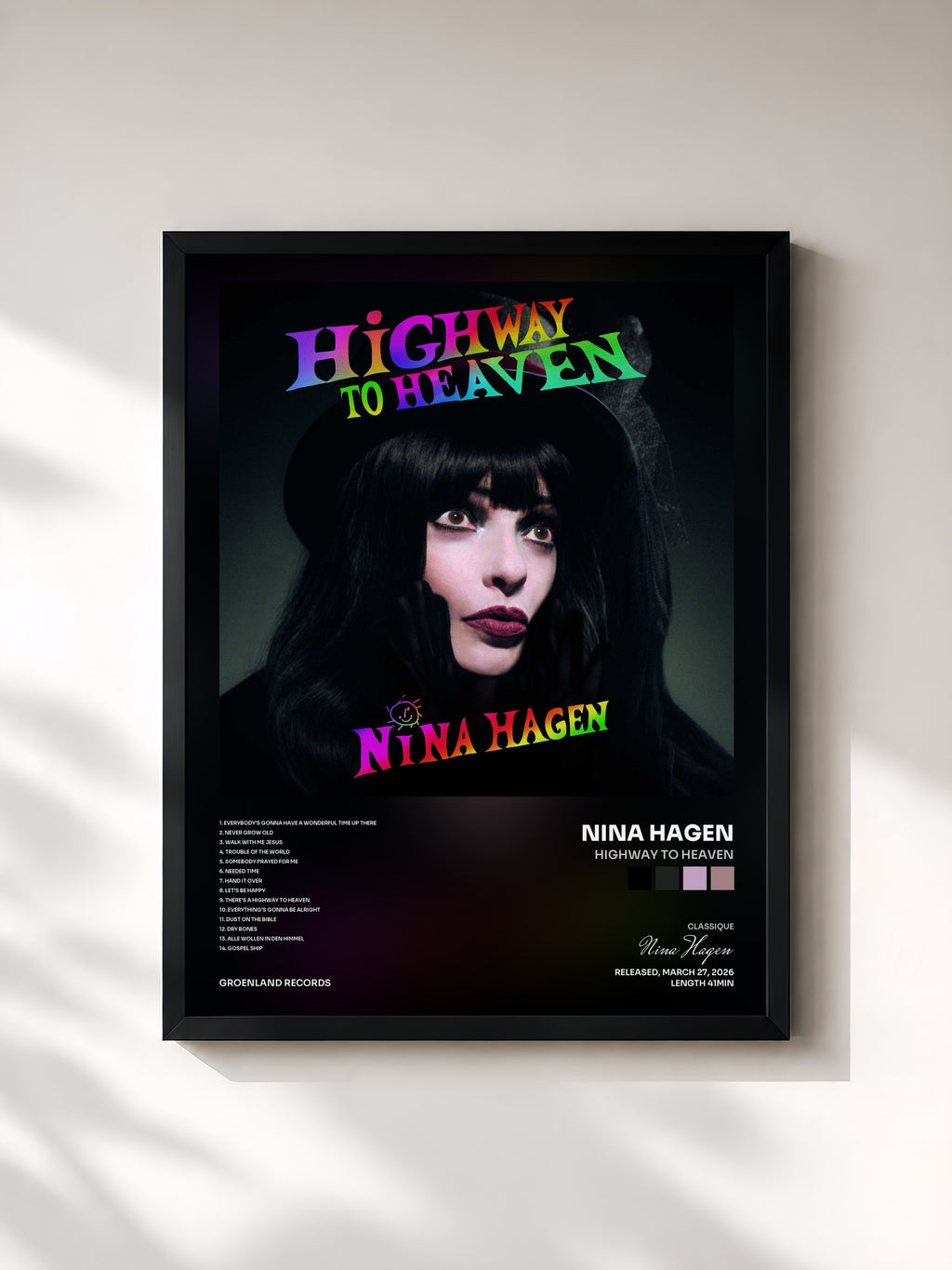 #noir Tableau de l'album HiGHWAY TO HEAVEN de Nina Hagen, cadre noir, imprimé et encadré en France