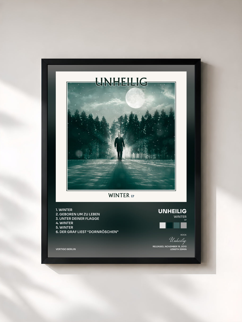 #noir Tableau de l'album Winter (EP) de Unheilig, cadre noir, imprimé et encadré en France