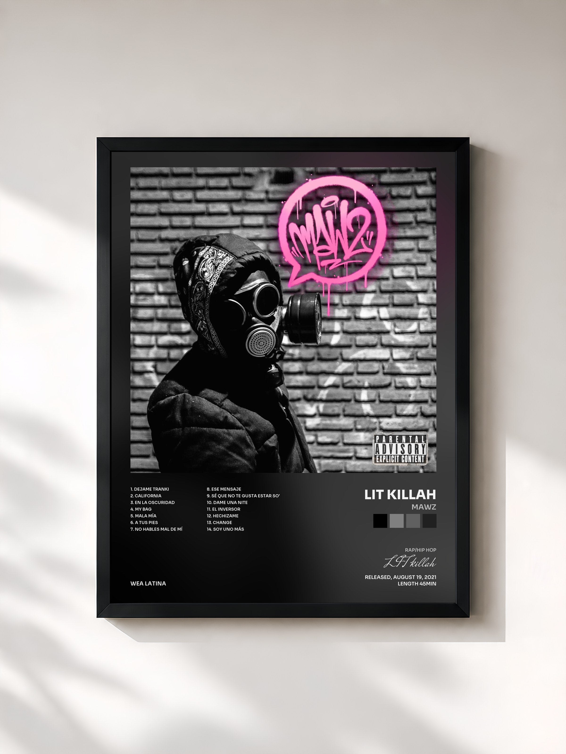 #noir Tableau de l'album MAWZ de LIT killah, cadre noir, imprimé et encadré en France