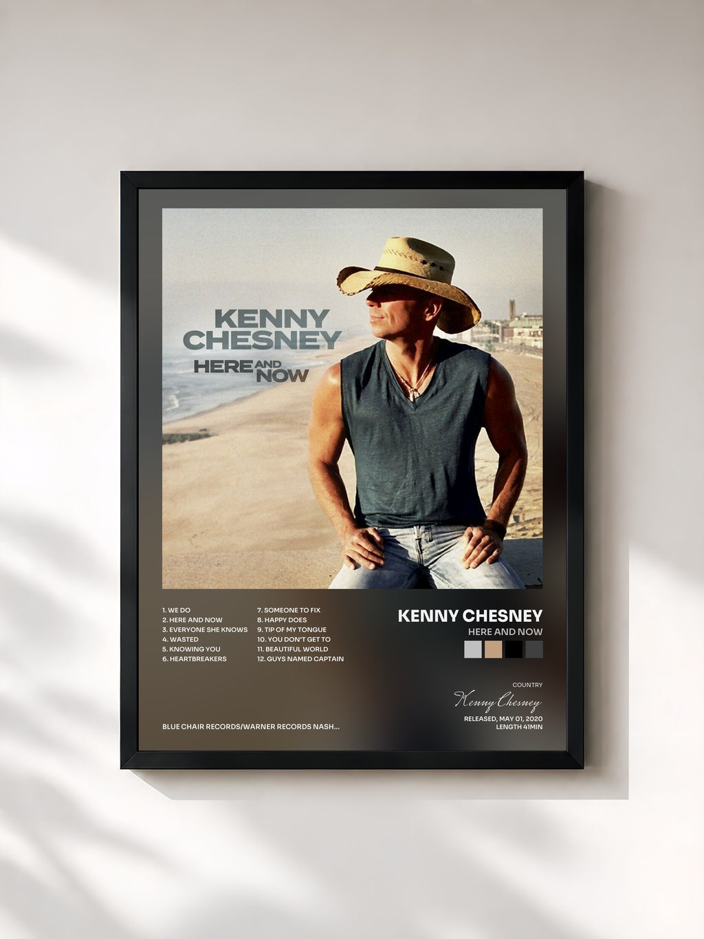#noir Tableau de l'album Here And Now de Kenny Chesney, cadre noir, imprimé et encadré en France