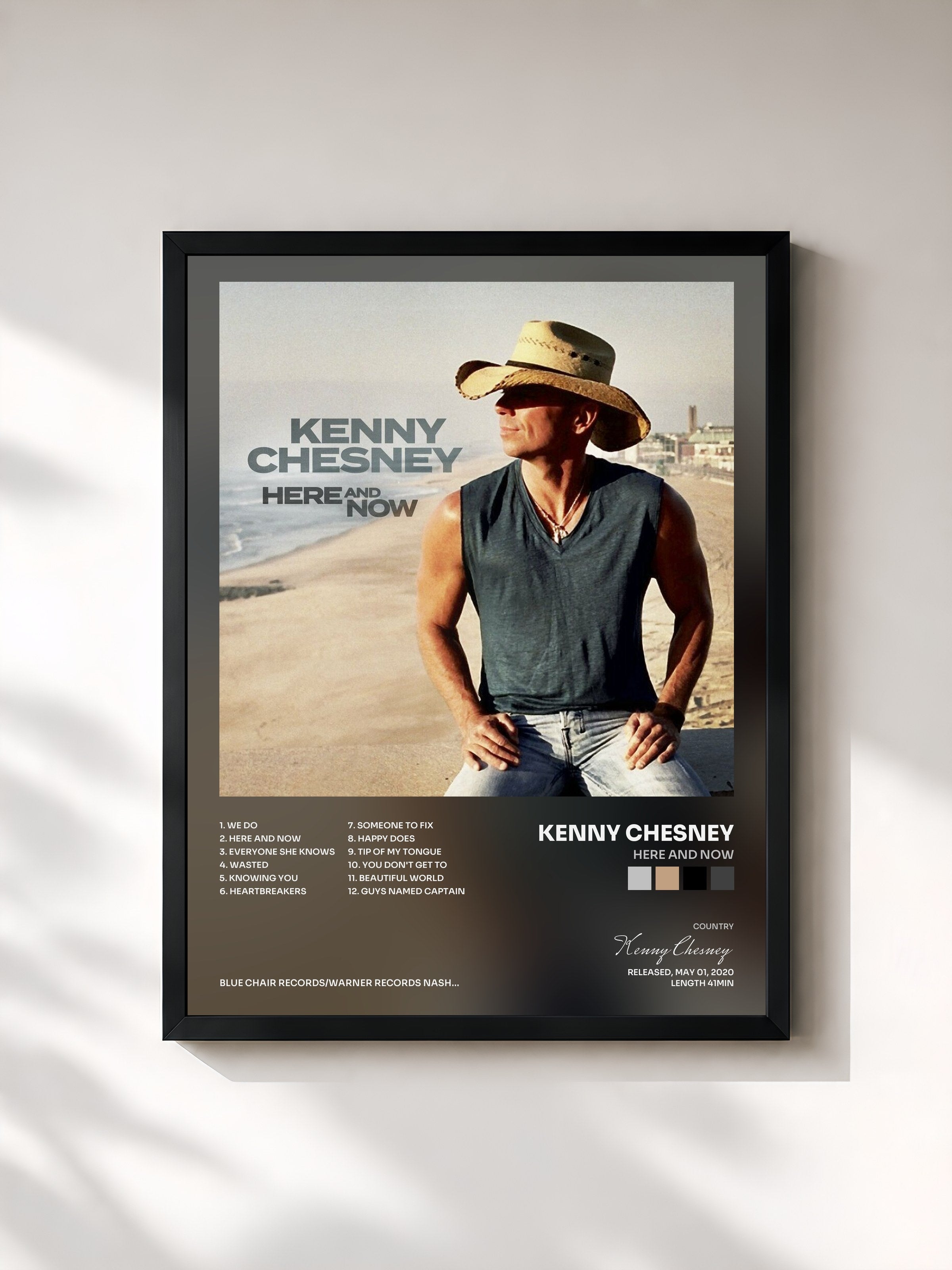 #noir Tableau de l'album Here And Now de Kenny Chesney, cadre noir, imprimé et encadré en France