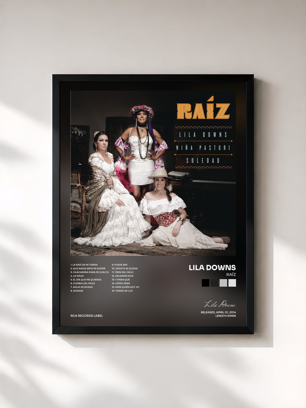 #noir Tableau de l'album Raíz de Lila Downs, cadre noir, imprimé et encadré en France