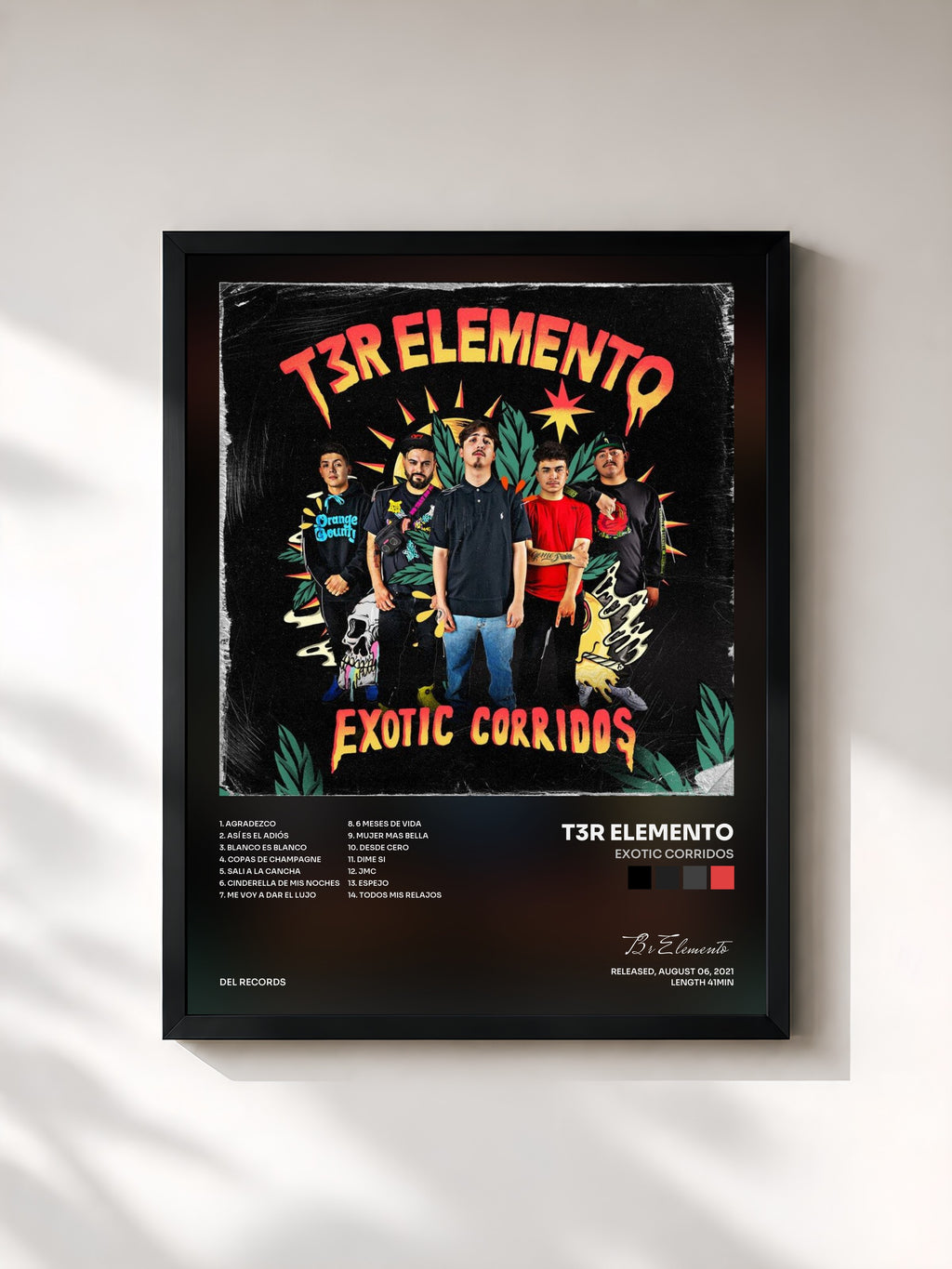 #noir Tableau de l'album Exotic Corridos de T3r Elemento, cadre noir, imprimé et encadré en France