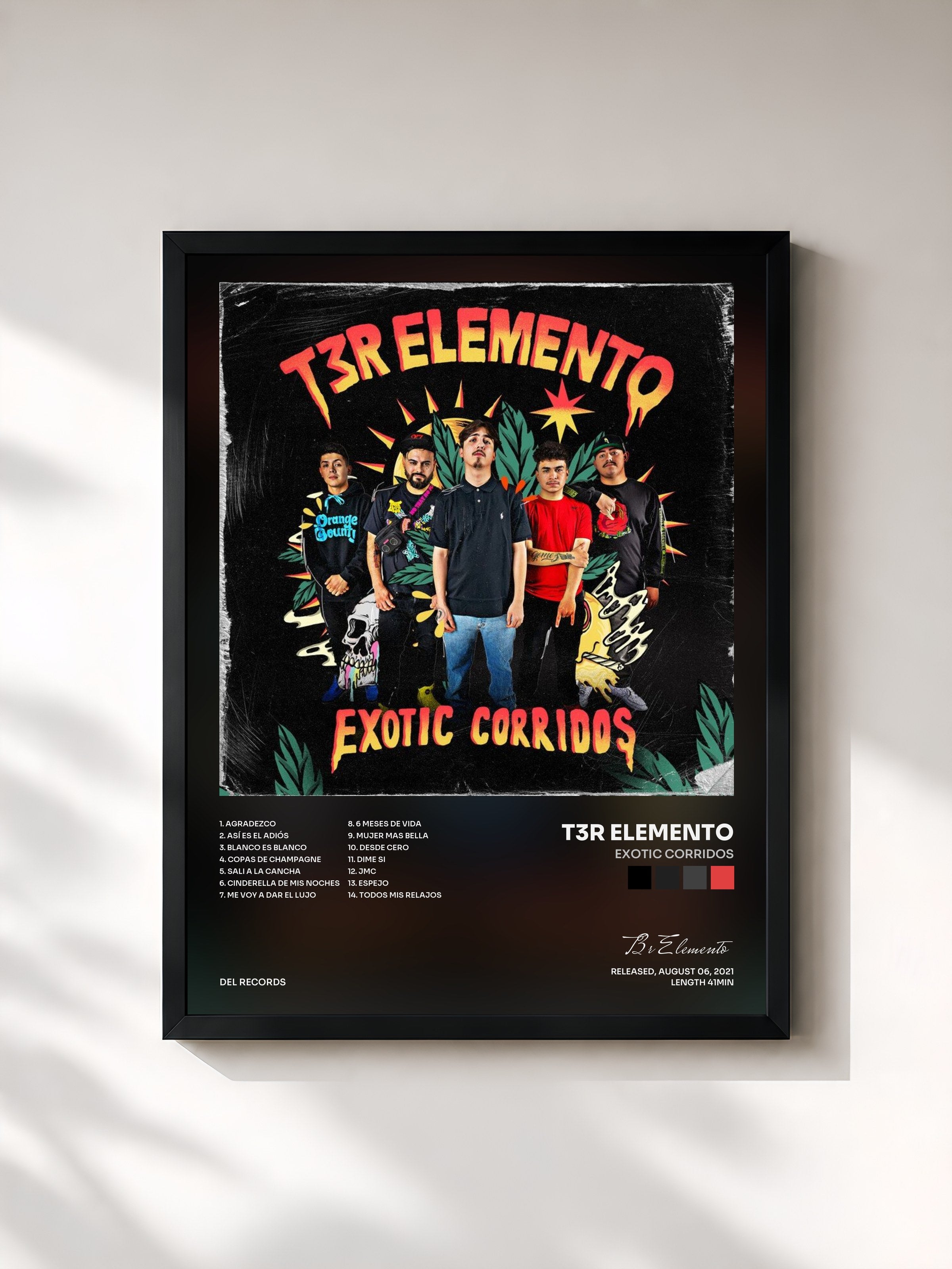 #noir Tableau de l'album Exotic Corridos de T3r Elemento, cadre noir, imprimé et encadré en France