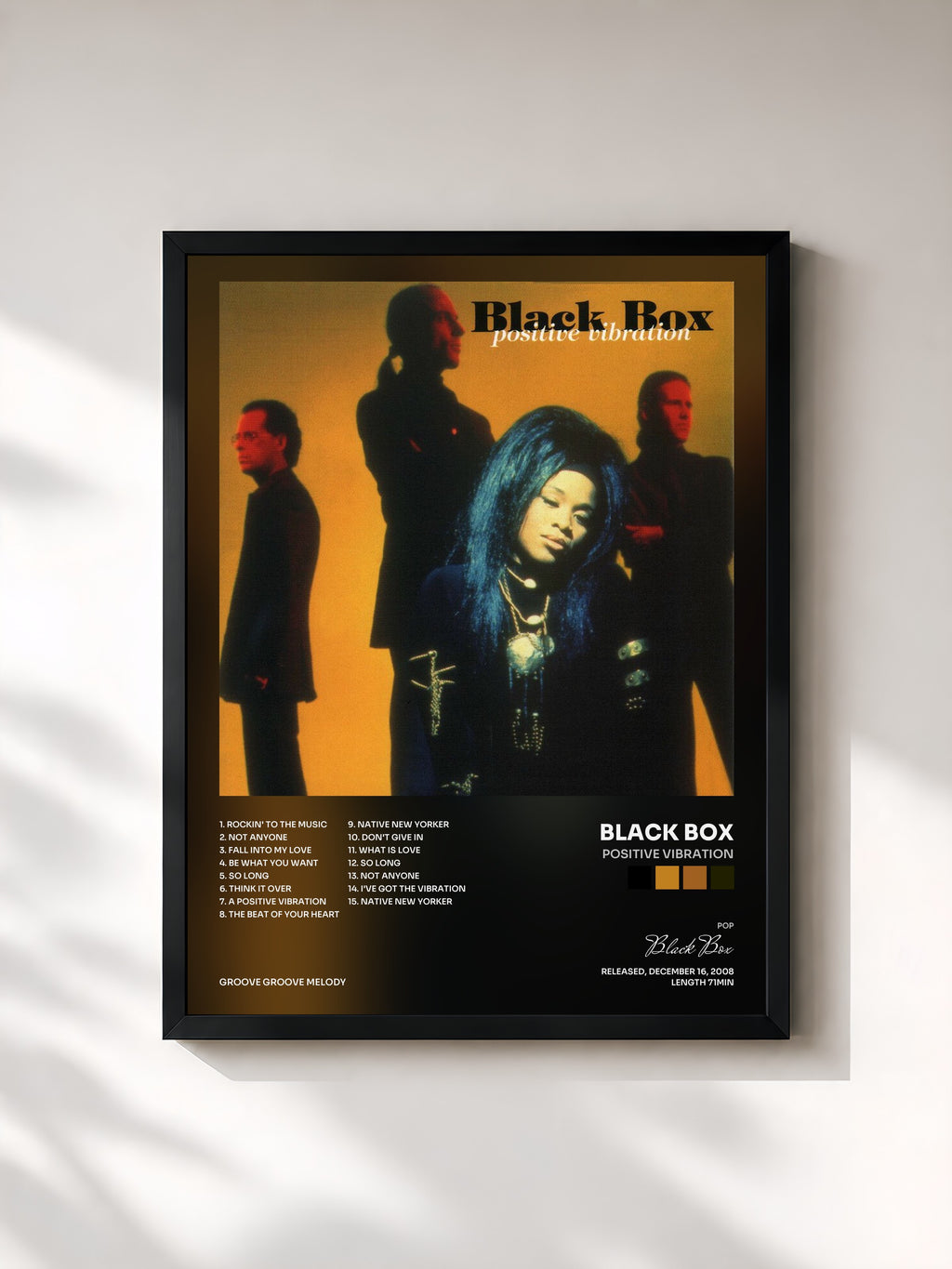 #noir Tableau de l'album Positive Vibration de Black Box, cadre noir, imprimé et encadré en France