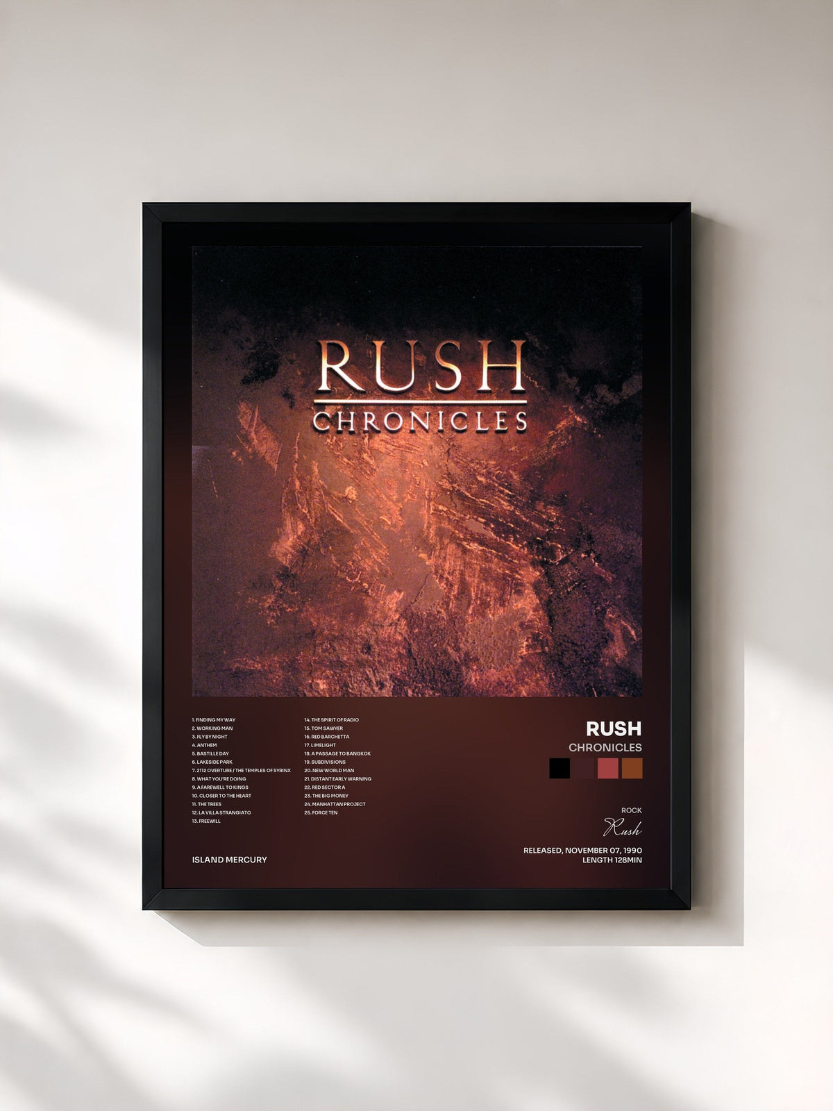 #noir Tableau de l'album Chronicles de Rush, cadre noir, imprimé et encadré en France