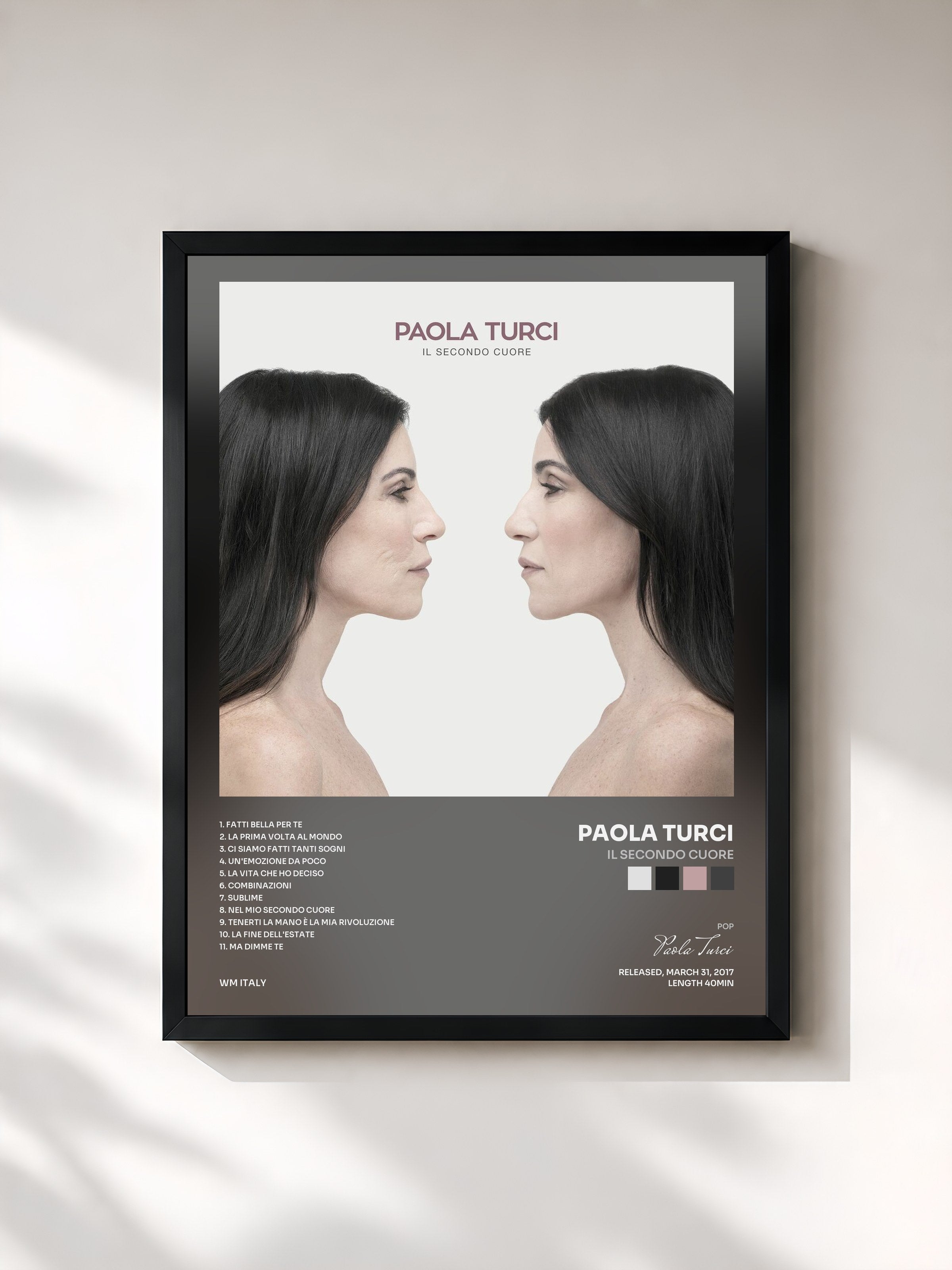 #noir Tableau de l'album Il secondo cuore de Paola Turci, cadre noir, imprimé et encadré en France