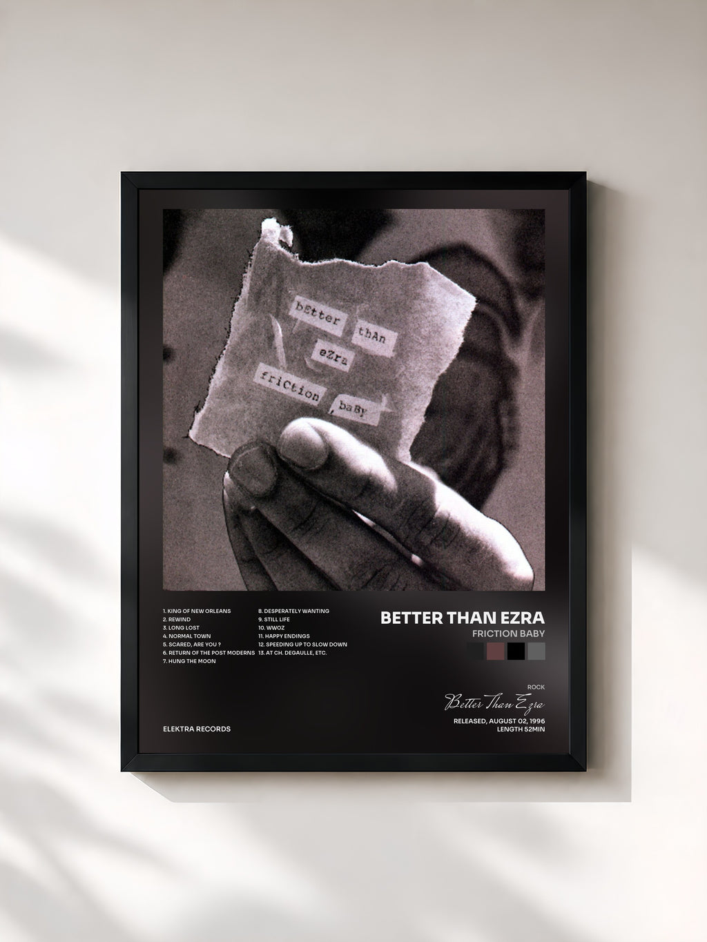 #noir Tableau de l'album Friction Baby de Better Than Ezra, cadre noir, imprimé et encadré en France