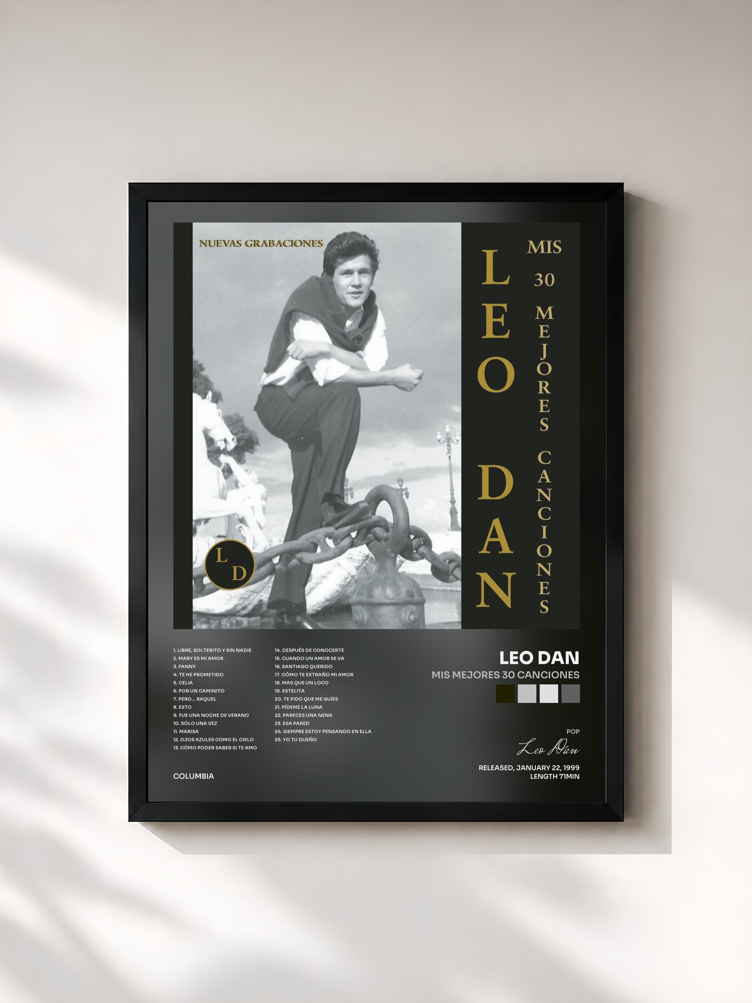 #noir Tableau de l'album Mis Mejores 30 Canciones de Leo Dan, cadre noir, imprimé et encadré en France