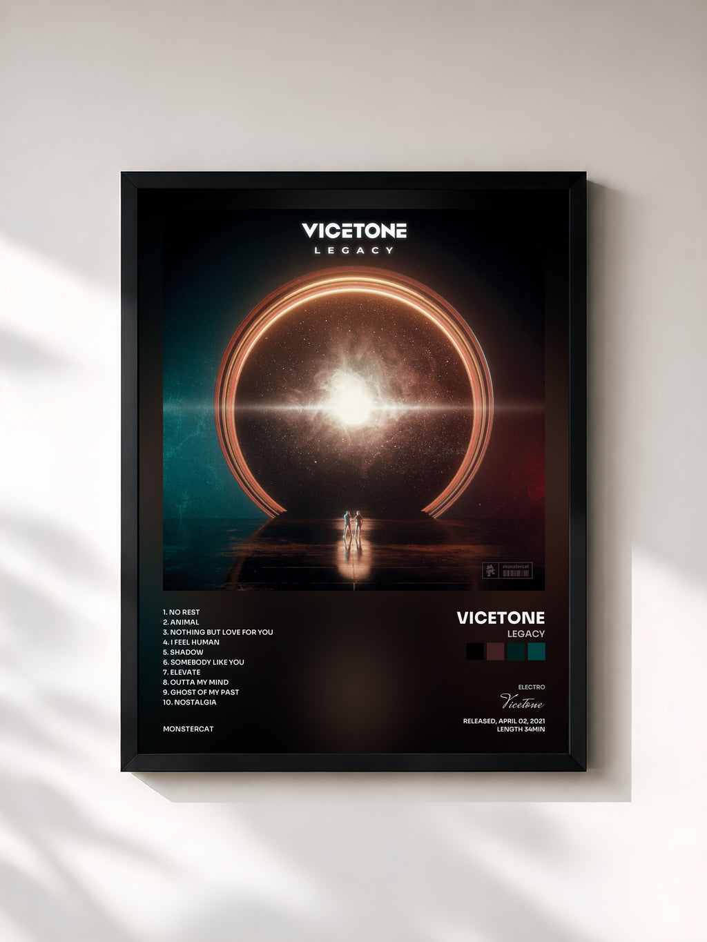 #noir Tableau de l'album Legacy de Vicetone, cadre noir, imprimé et encadré en France