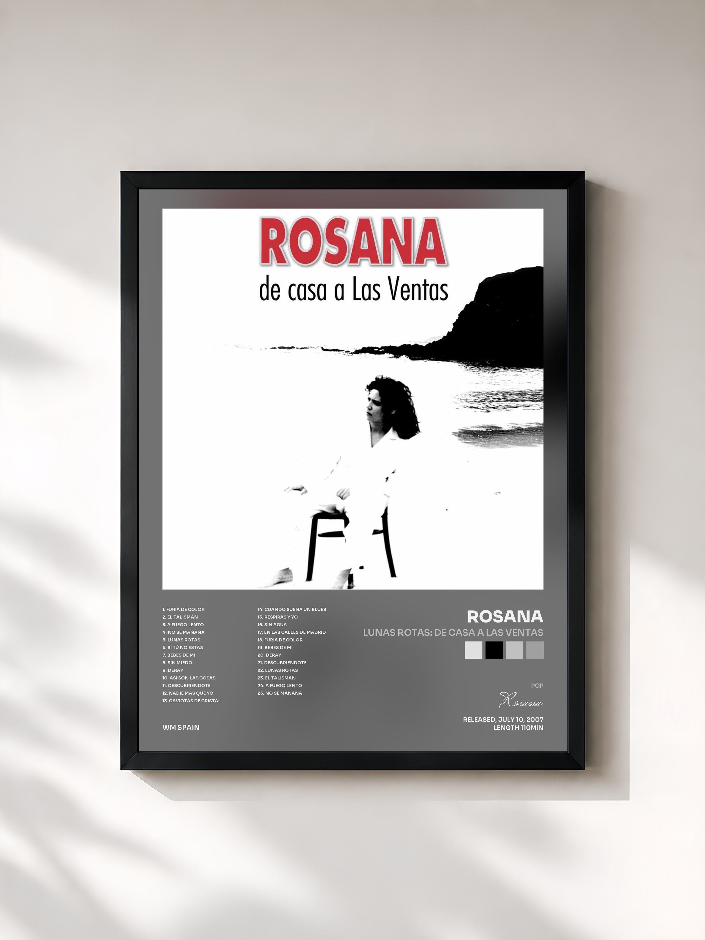 #noir Tableau de l'album Lunas Rotas: De casa a las ventas de Rosana, cadre noir, imprimé et encadré en France