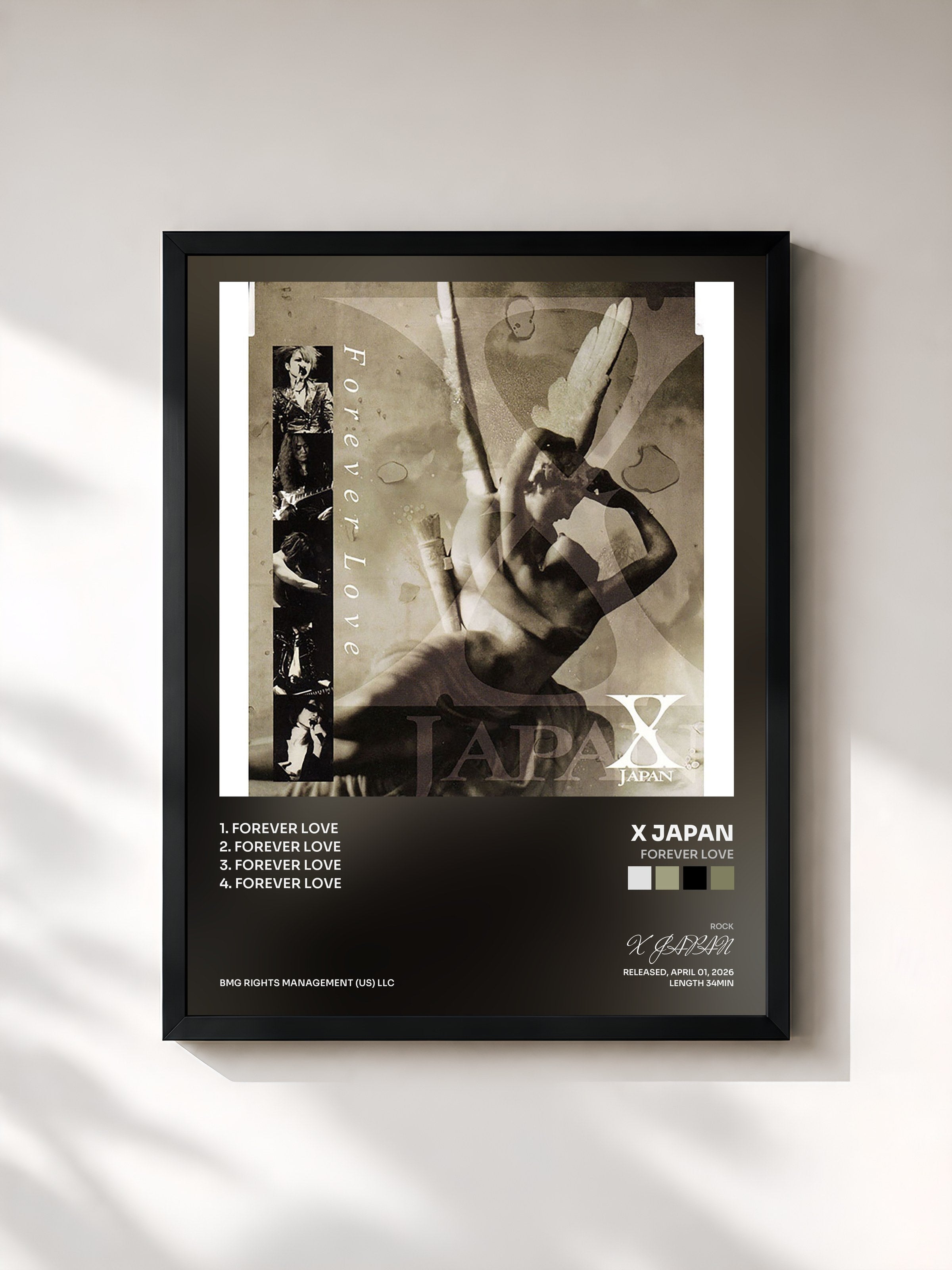 #noir Tableau de l'album Forever Love de X JAPAN, cadre noir, imprimé et encadré en France