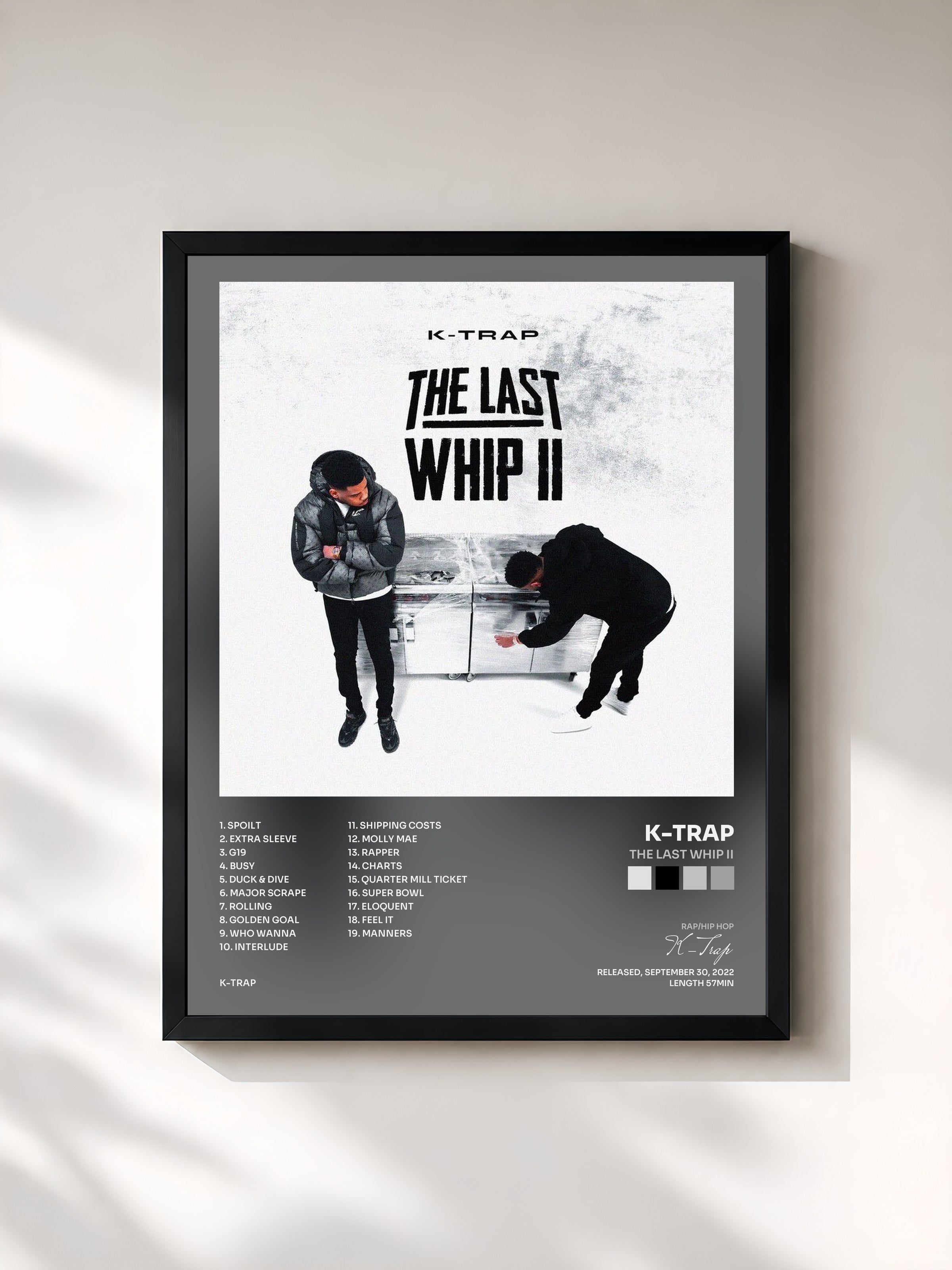 #noir Tableau de l'album The Last Whip II de K-Trap, cadre noir, imprimé et encadré en France