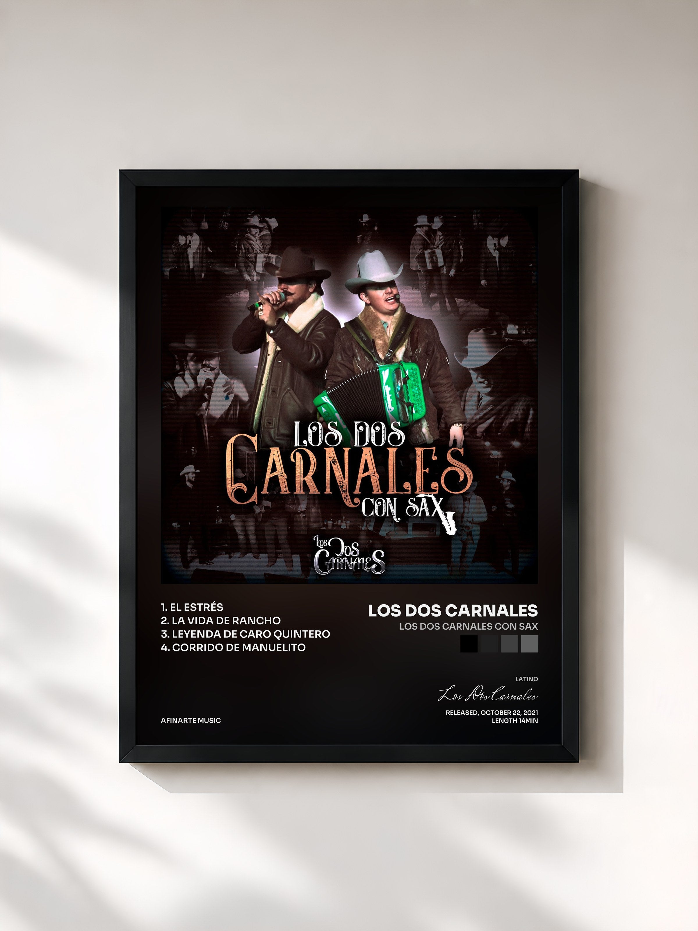#noir Tableau de l'album Los Dos Carnales Con Sax de Los Dos Carnales, cadre noir, imprimé et encadré en France