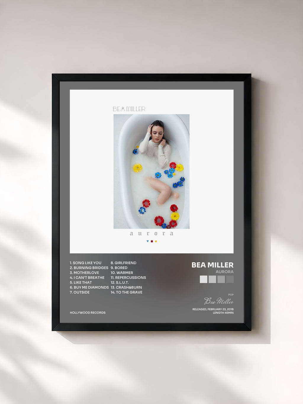 #noir Tableau de l'album aurora de Bea Miller, cadre noir, imprimé et encadré en France