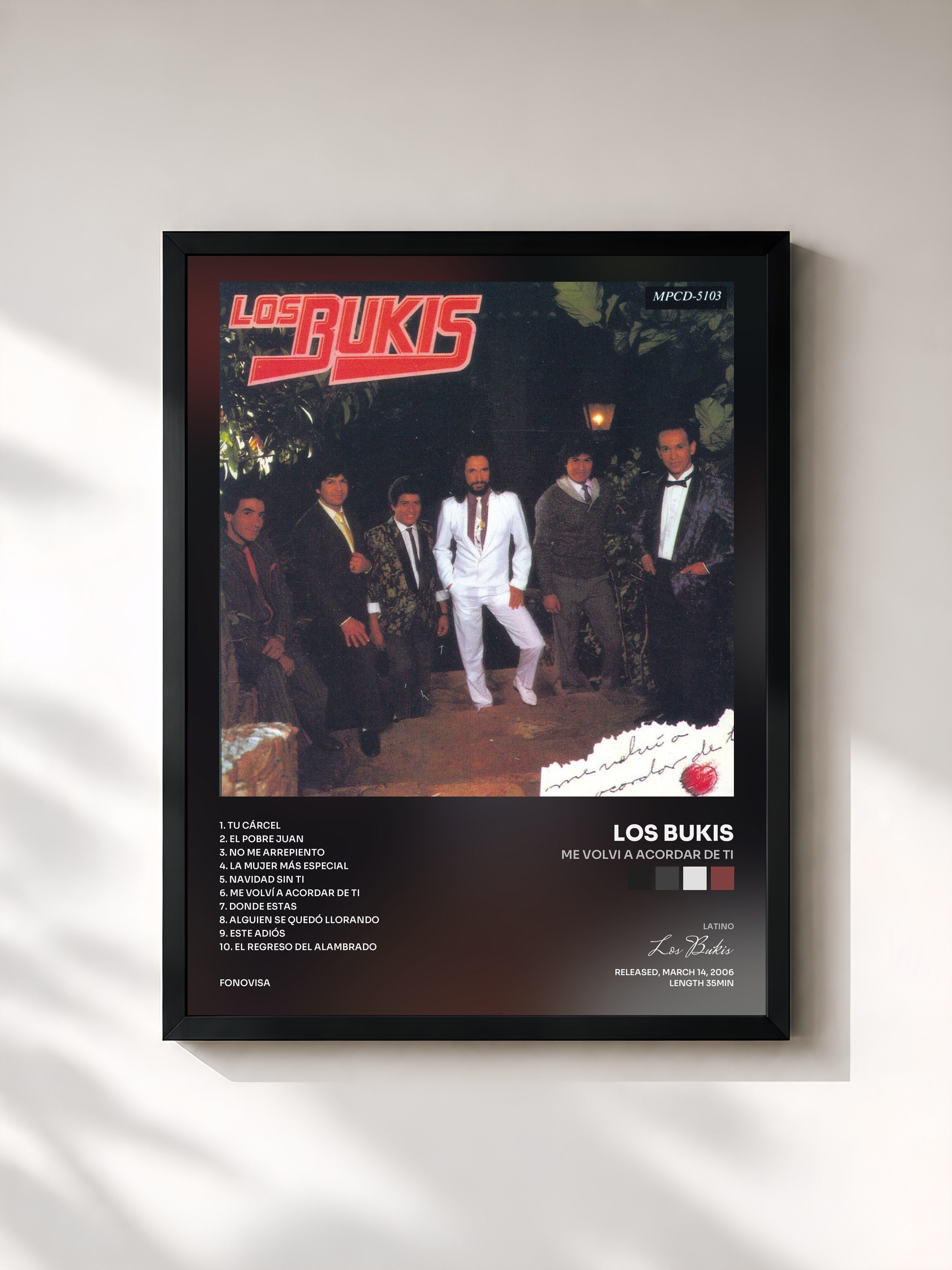 #noir Tableau de l'album Me Volvi A Acordar De Ti de Los Bukis, cadre noir, imprimé et encadré en France