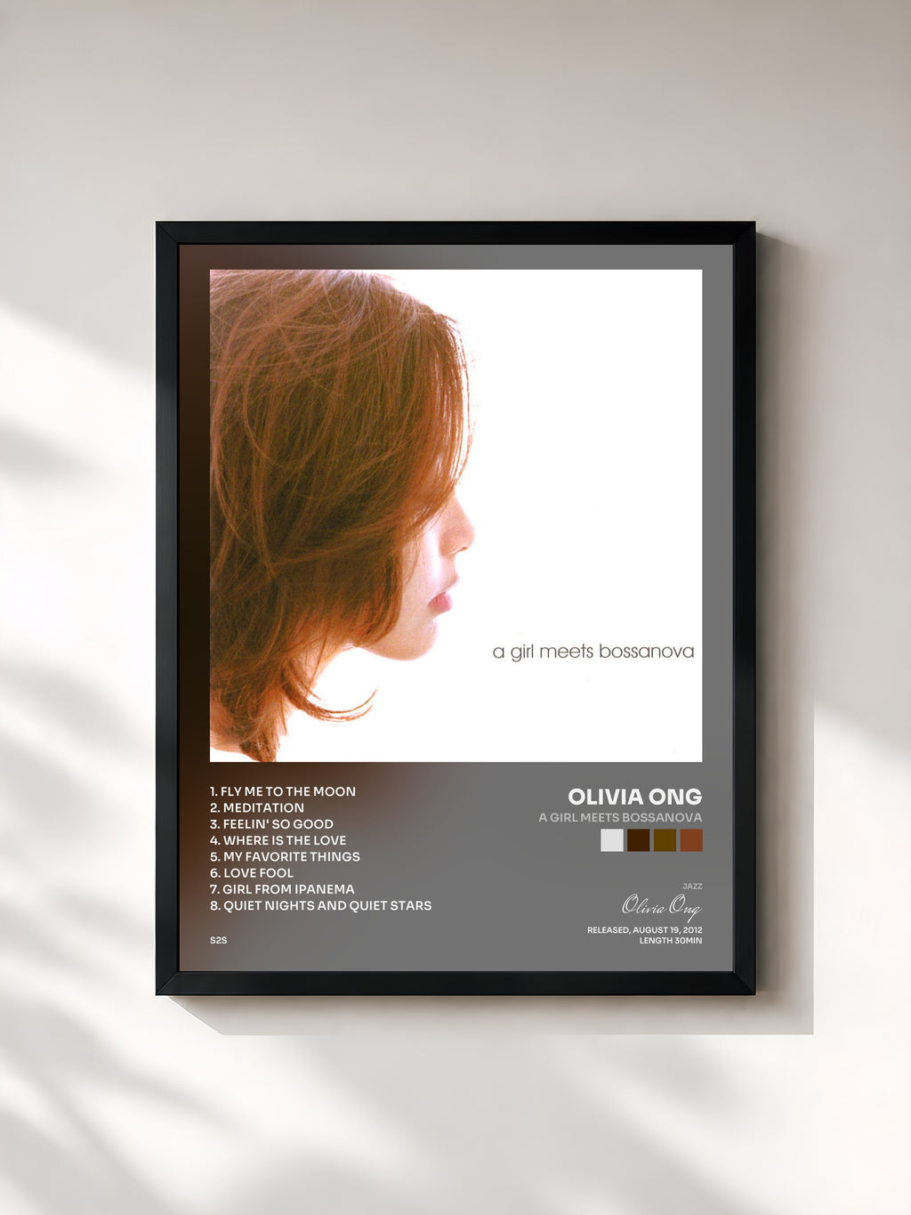 #noir Tableau de l'album A Girl Meets Bossanova de Olivia Ong, cadre noir, imprimé et encadré en France
