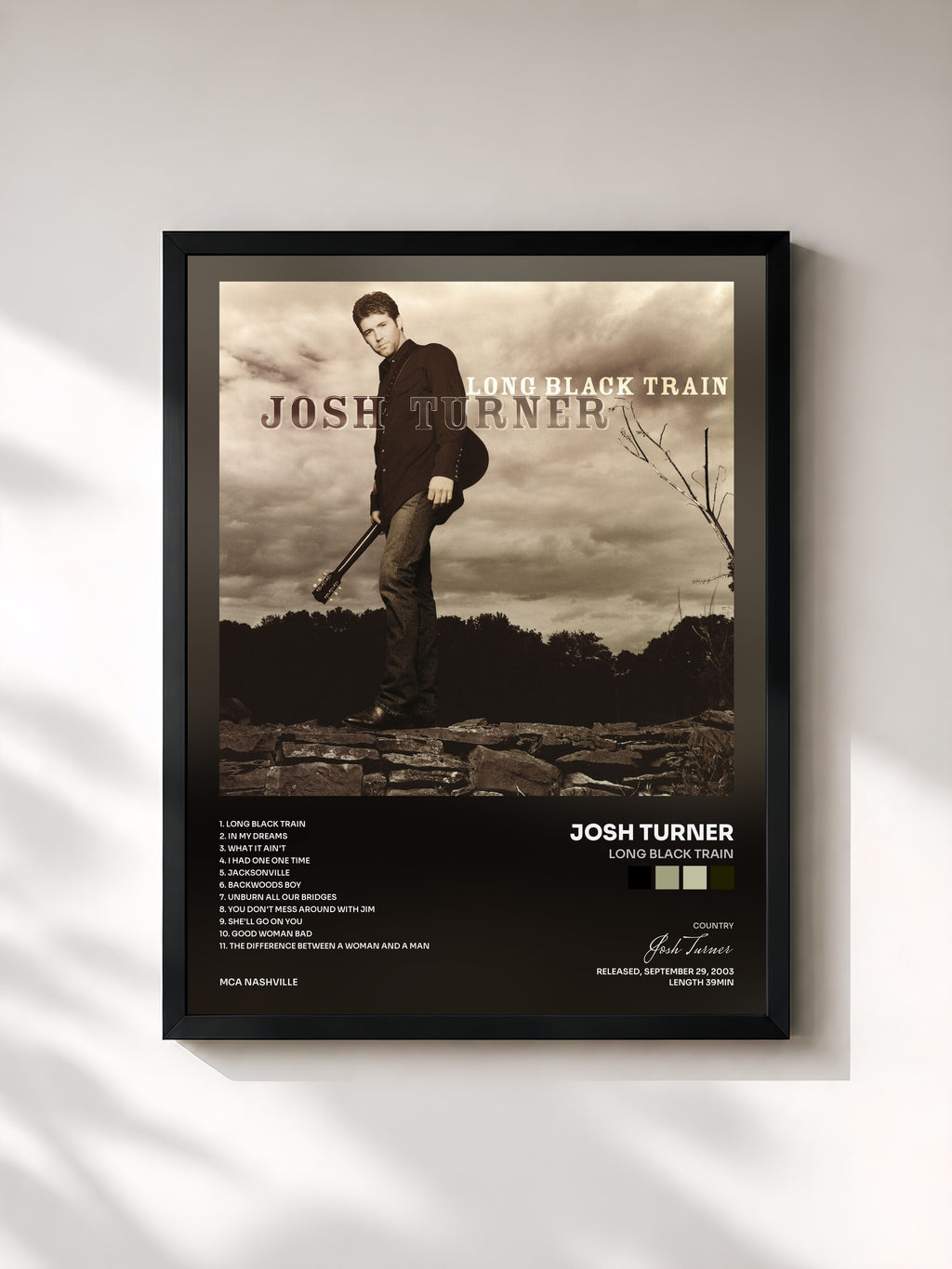 #noir Tableau de l'album Long Black Train de Josh Turner, cadre noir, imprimé et encadré en France