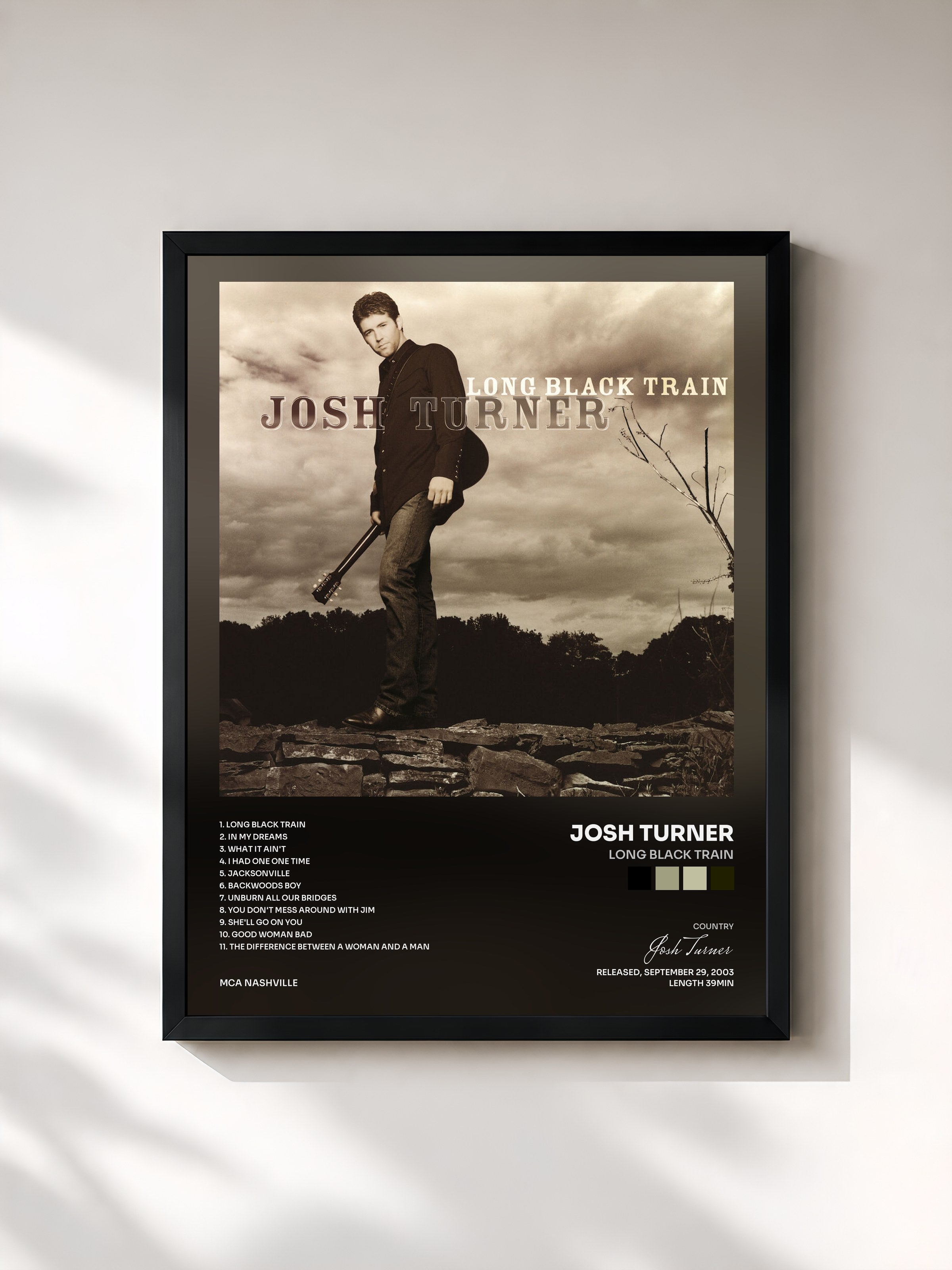 #noir Tableau de l'album Long Black Train de Josh Turner, cadre noir, imprimé et encadré en France