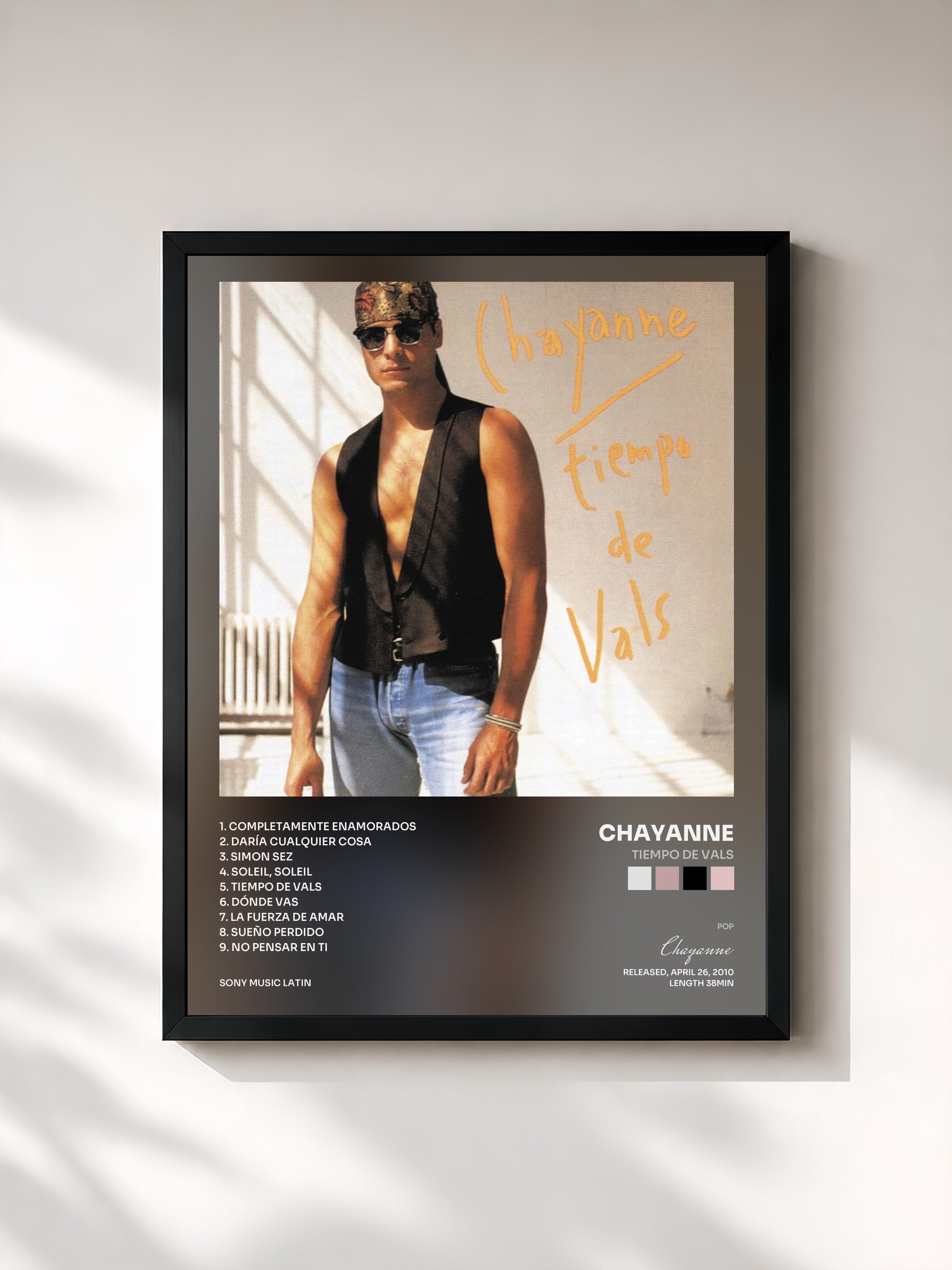 #noir Tableau de l'album Tiempo De Vals de Chayanne, cadre noir, imprimé et encadré en France