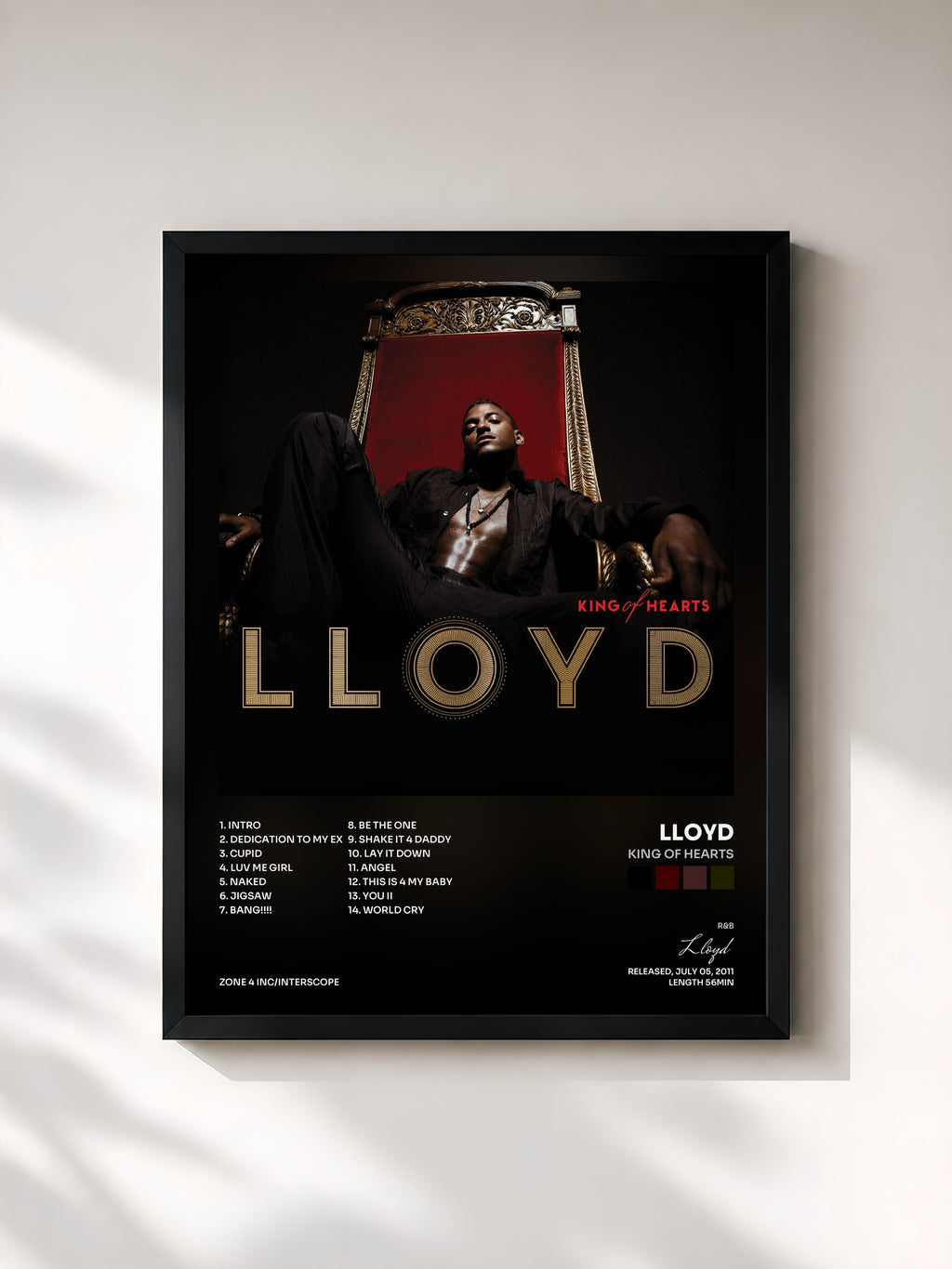 #noir Tableau de l'album King Of Hearts de Lloyd, cadre noir, imprimé et encadré en France