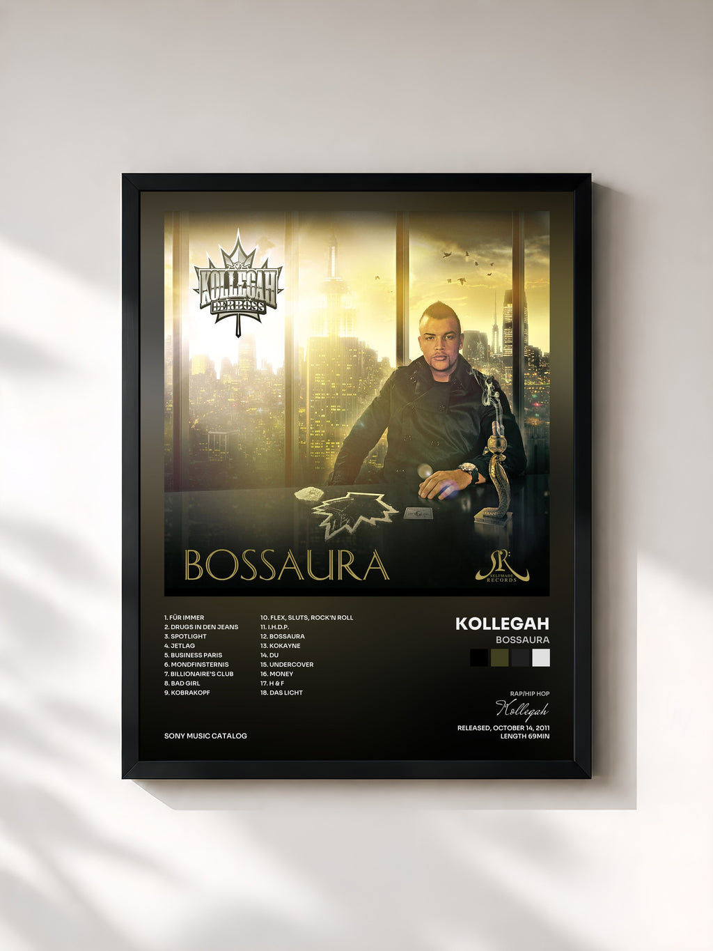 #noir Tableau de l'album Bossaura de Kollegah, cadre noir, imprimé et encadré en France