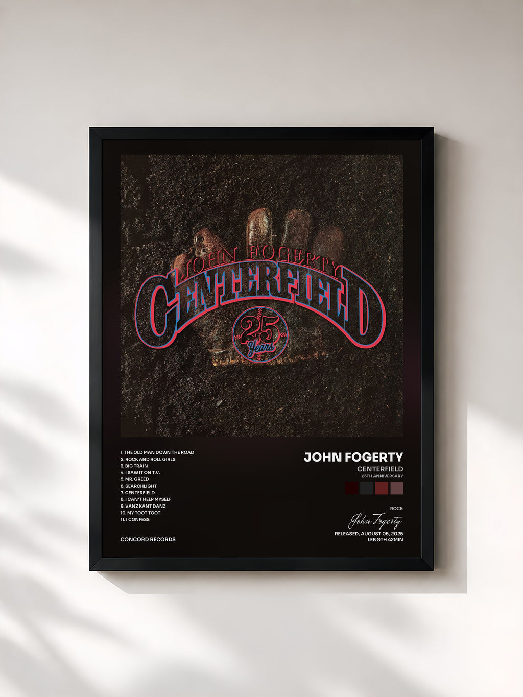 #noir Tableau de l'album Centerfield (25th Anniversary) de John Fogerty, cadre noir, imprimé et encadré en France