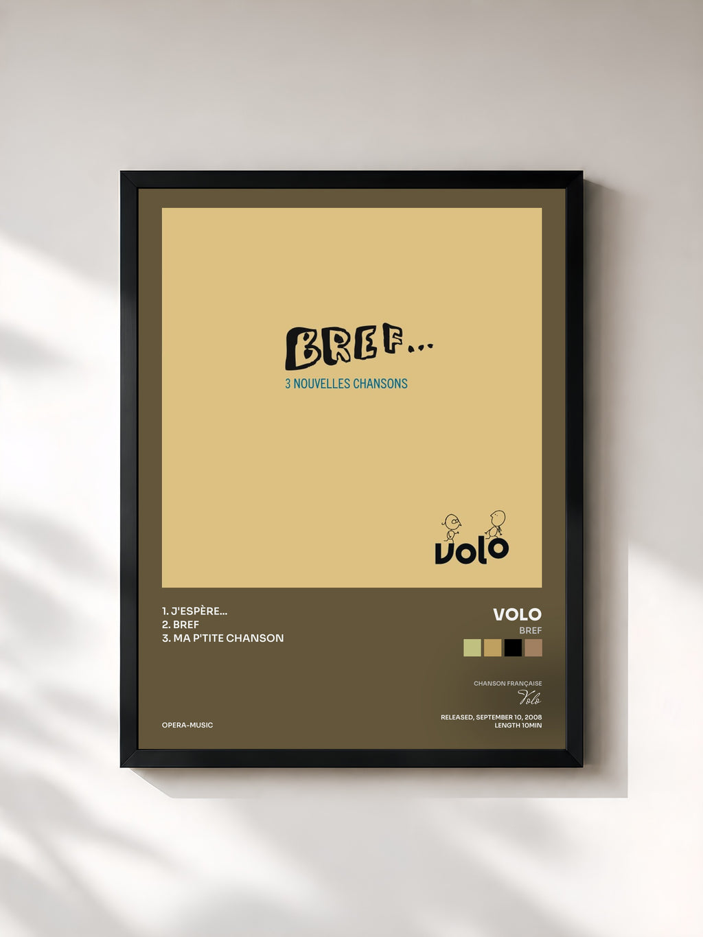 #noir Tableau de l'album Bref de Volo, cadre noir, imprimé et encadré en France