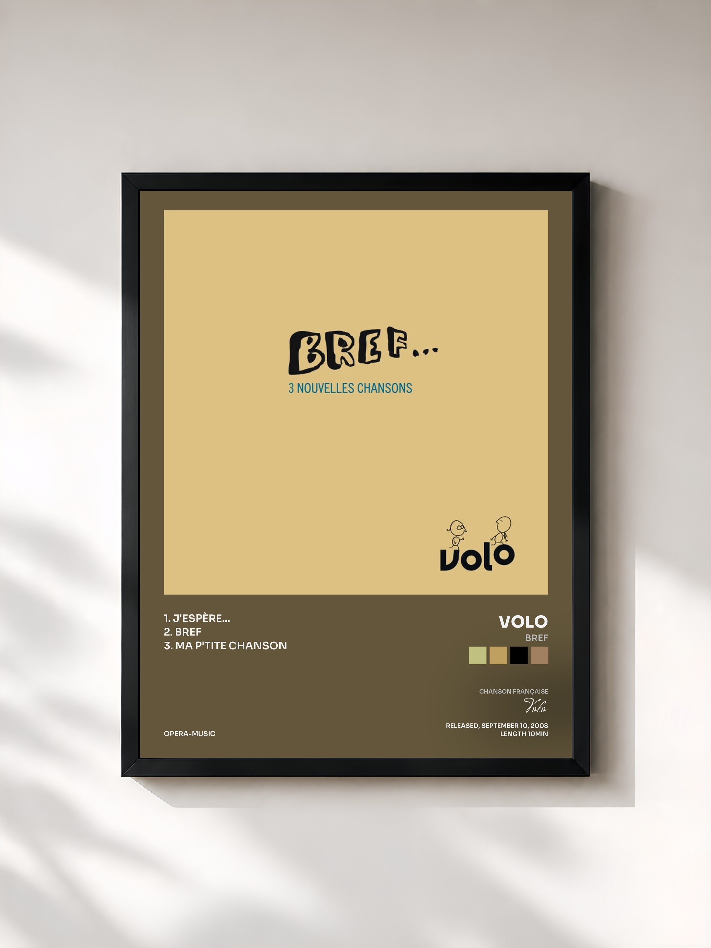 #noir Tableau de l'album Bref de Volo, cadre noir, imprimé et encadré en France