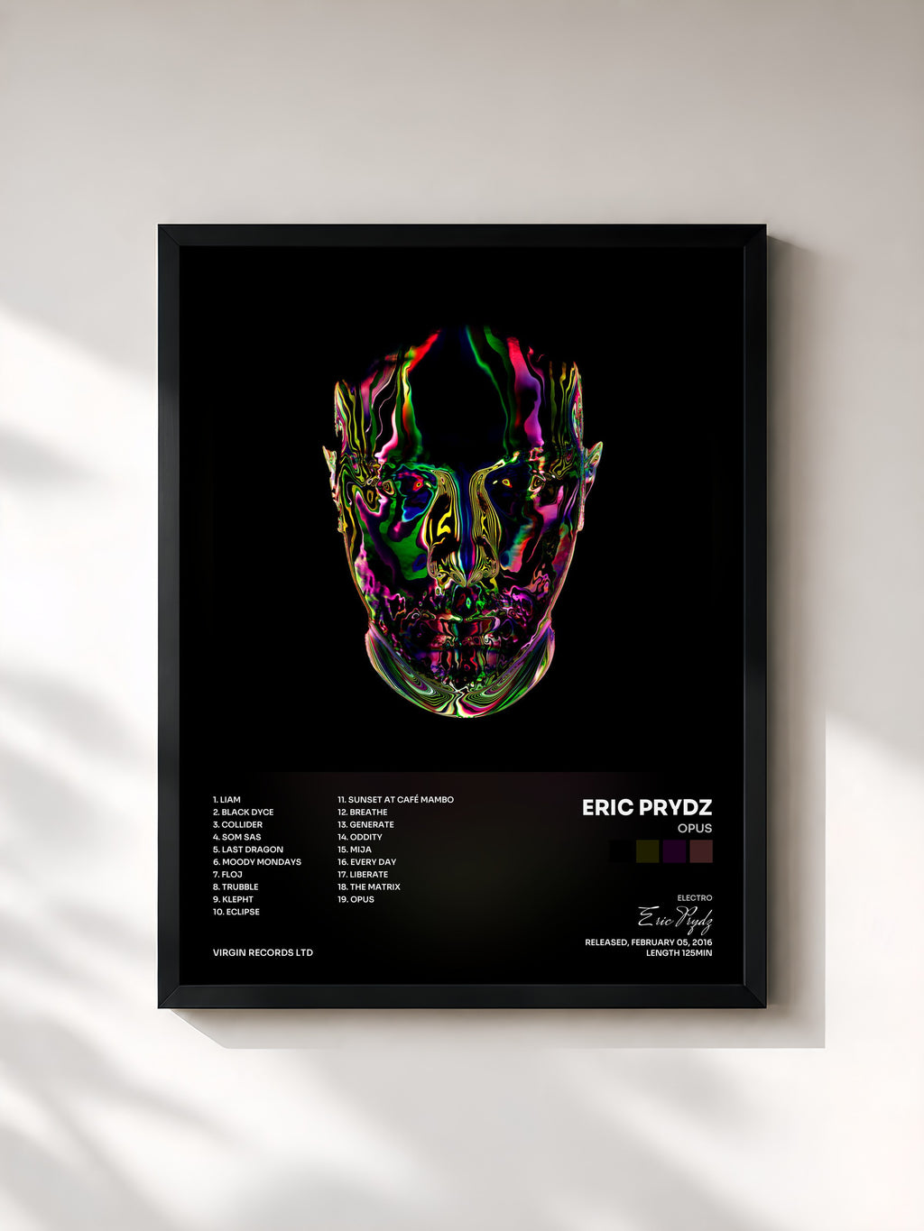 #noir Tableau de l'album Opus de Eric Prydz, cadre noir, imprimé et encadré en France