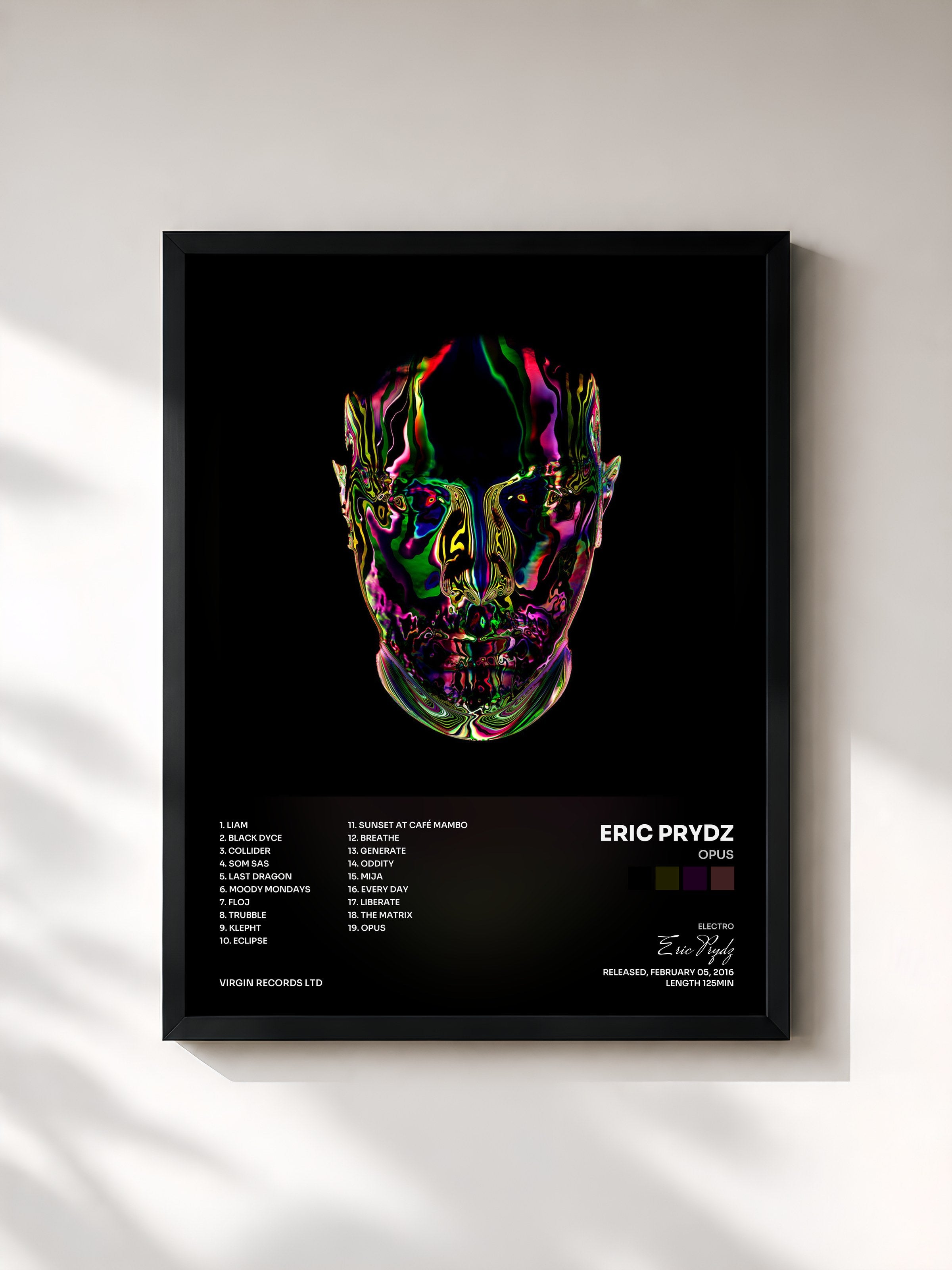 #noir Tableau de l'album Opus de Eric Prydz, cadre noir, imprimé et encadré en France