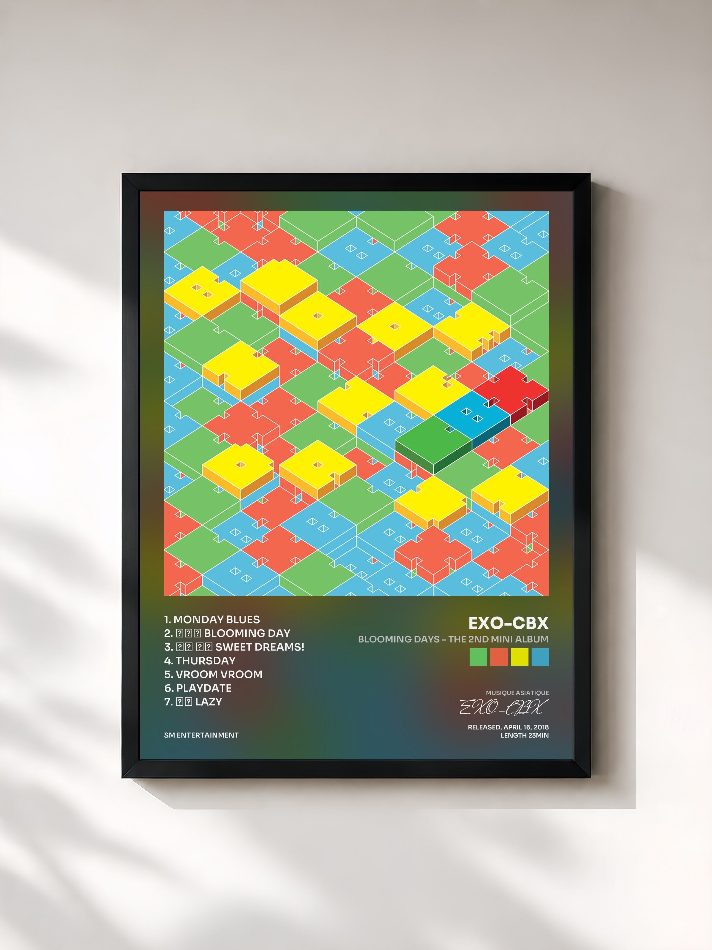 #noir Tableau de l'album Blooming Days - The 2nd Mini Album de EXO-CBX, cadre noir, imprimé et encadré en France