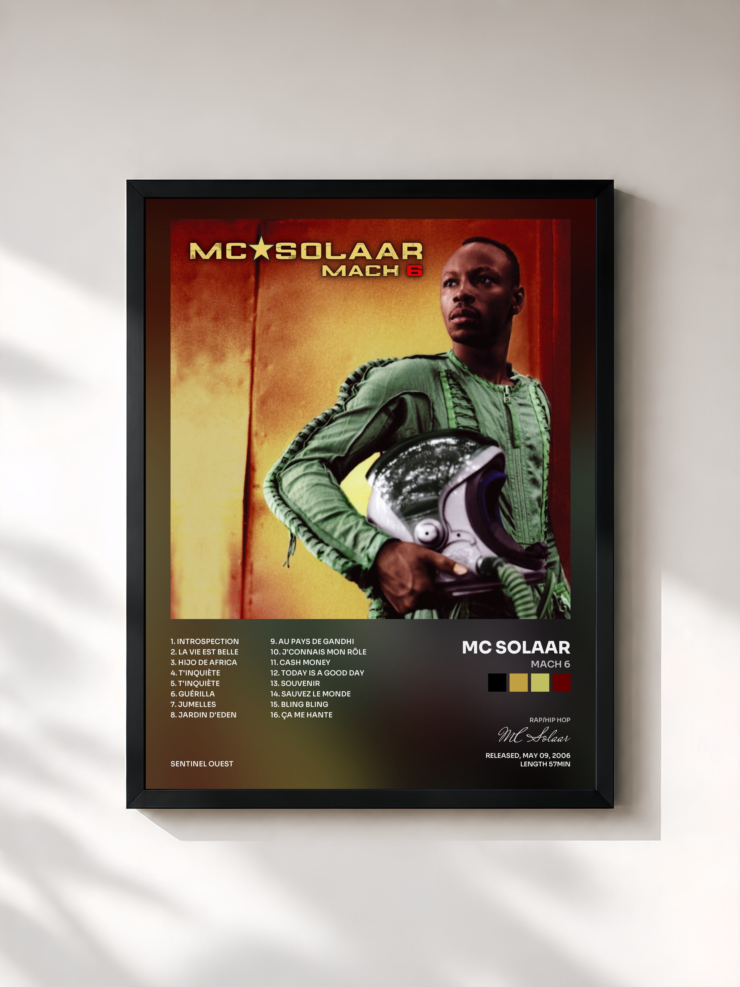 #noir Tableau de l'album Mach 6 de MC Solaar, cadre noir, imprimé et encadré en France