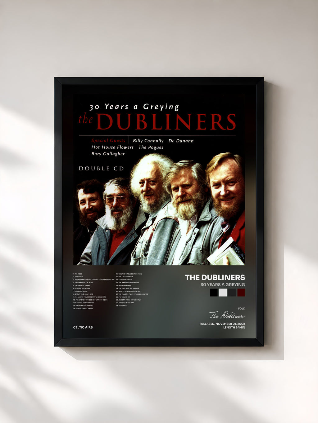 #noir Tableau de l'album 30 Years A Greying de The Dubliners, cadre noir, imprimé et encadré en France